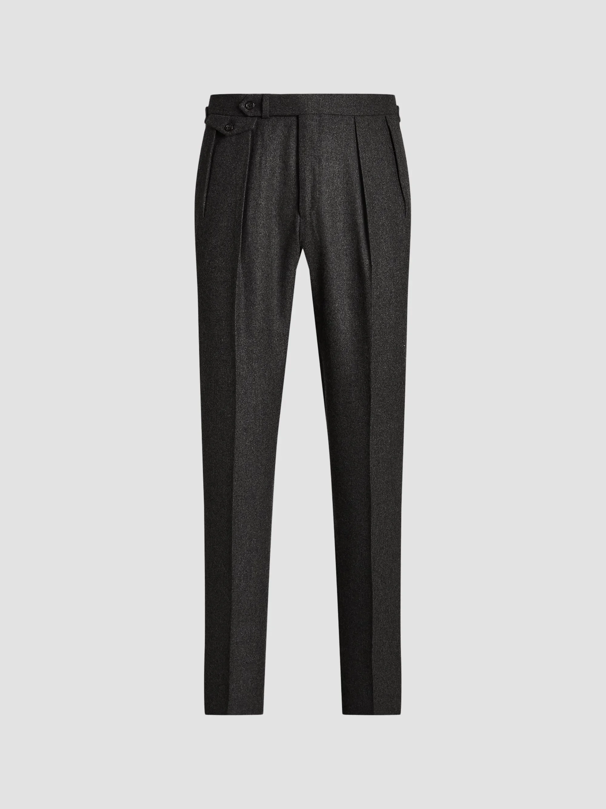Men's Pleated Wool Flannel Trousers - Medium Grey - 1