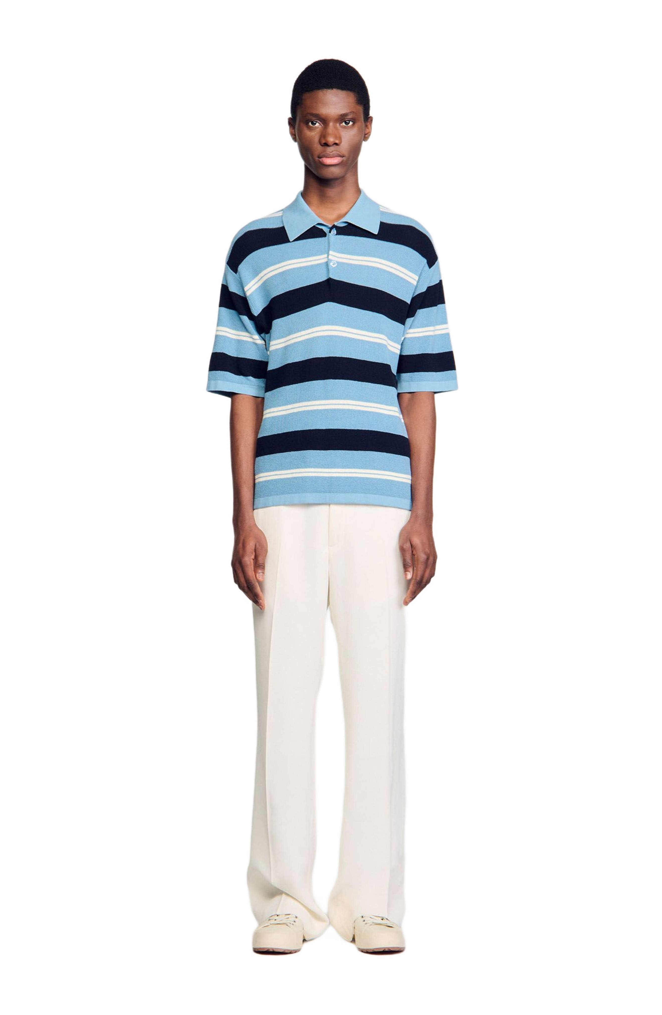 SANDRO Stripy knit polo shirt in Chambray at Nordstrom - 2