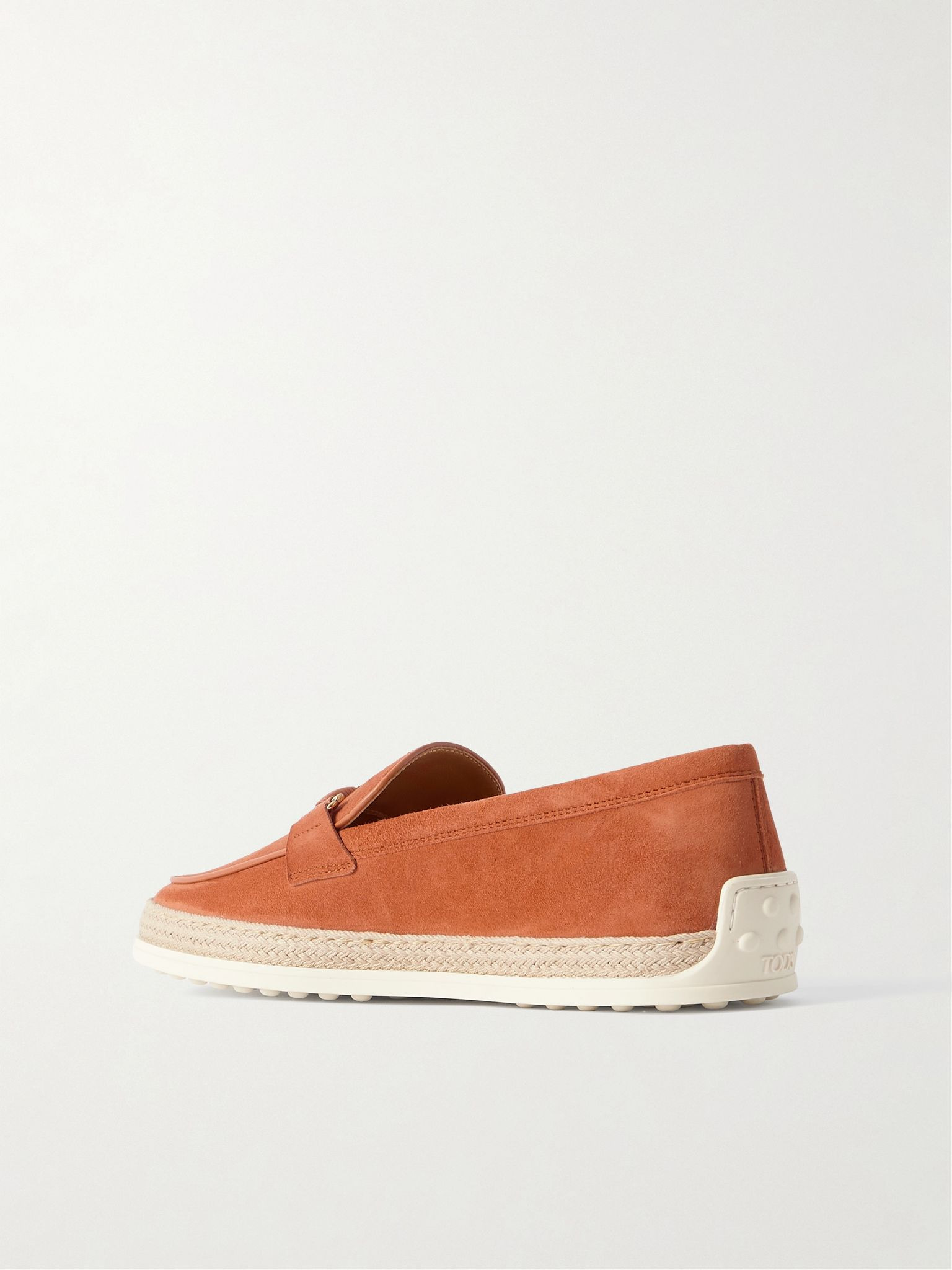 Gomma embellished leather and raffia-trimmed suede loafers Crimson - 3