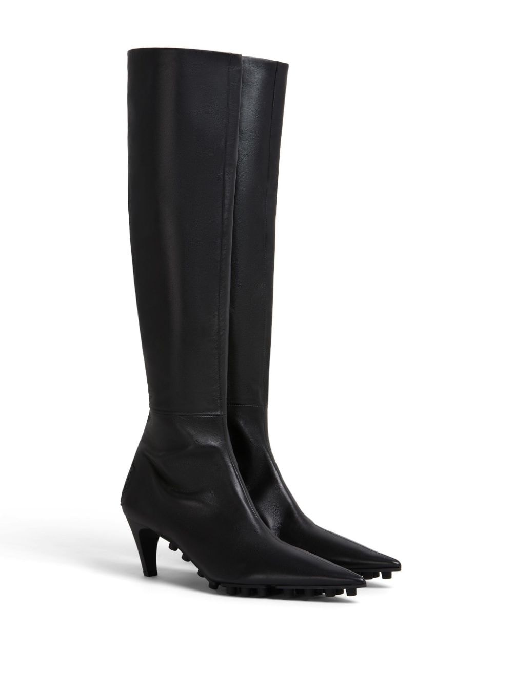 Spike leather knee-high boots - 2