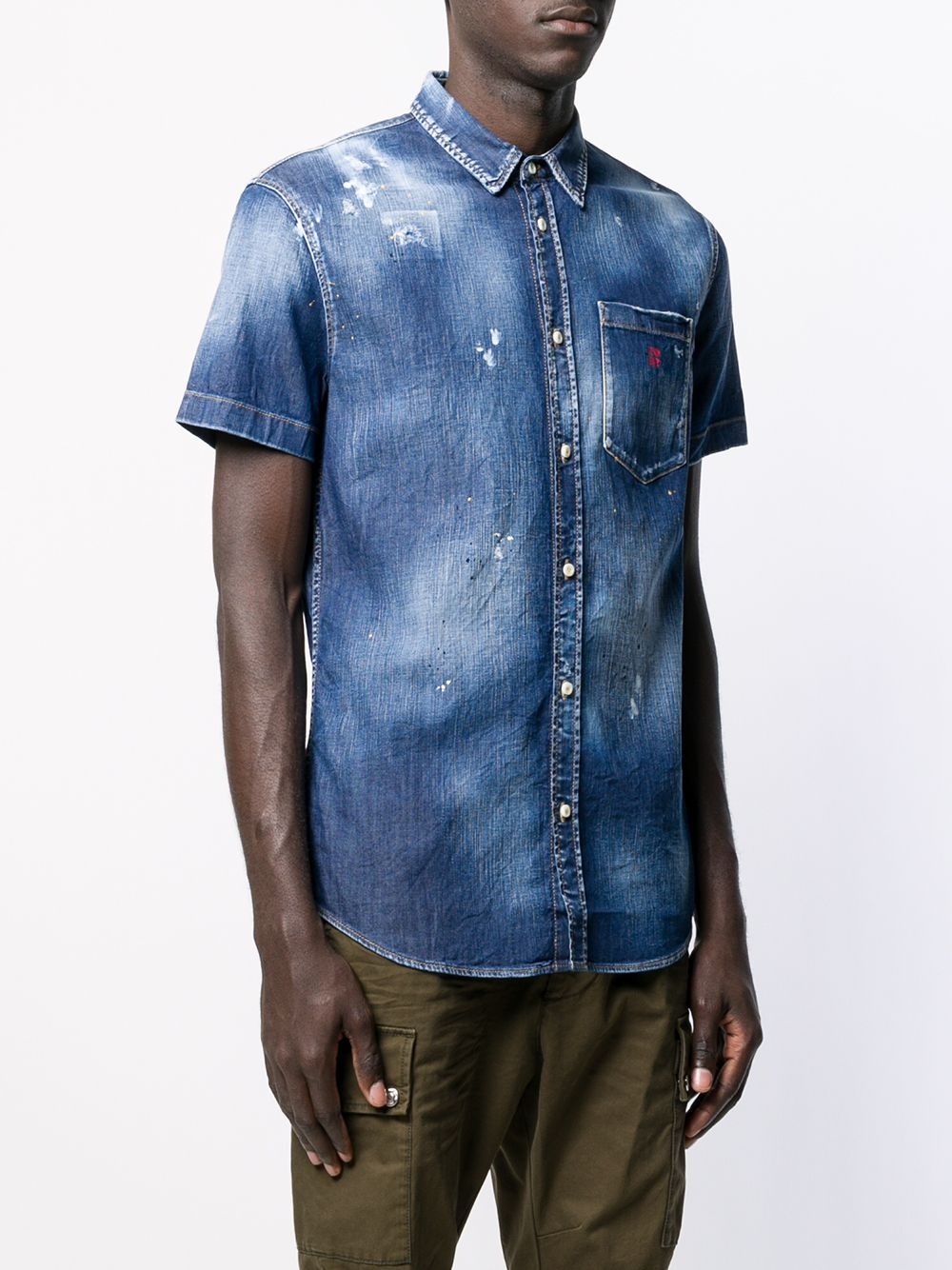 distressed short sleeved denim shirt - 3