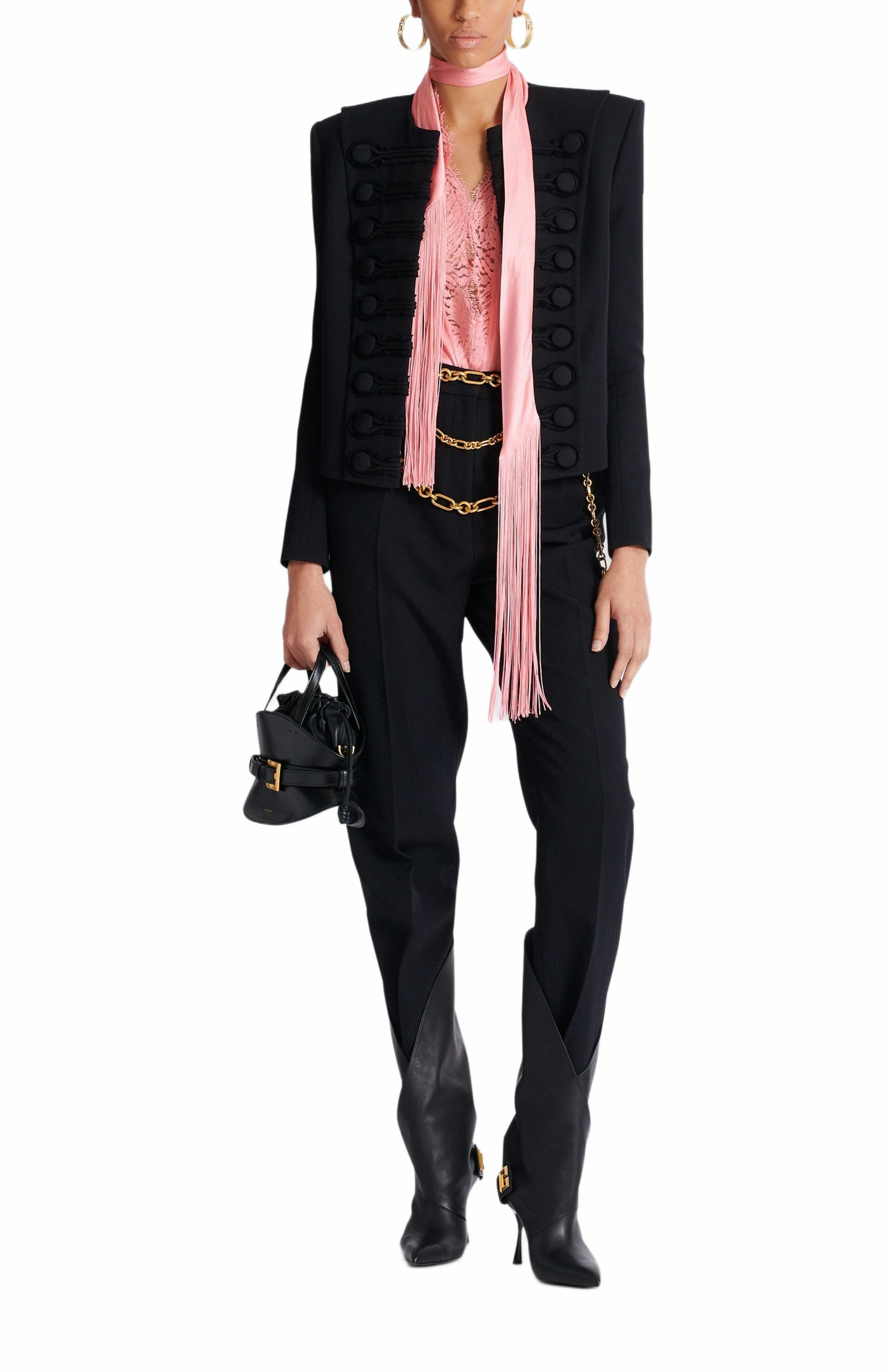 Balmain Backless crepe satin top with fringe in Pink at Nordstrom - 2