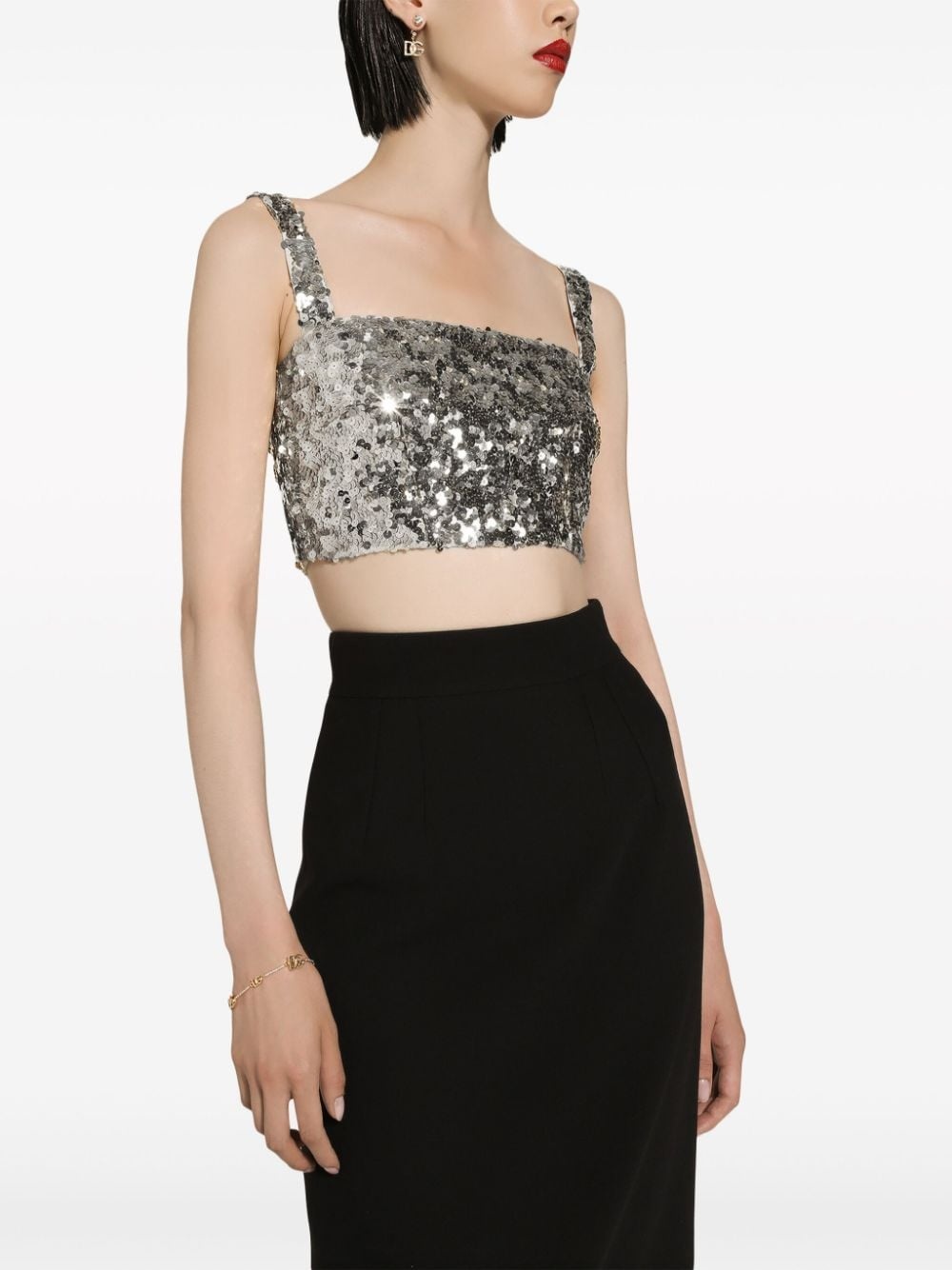 sequin-embellished cropped top - 5