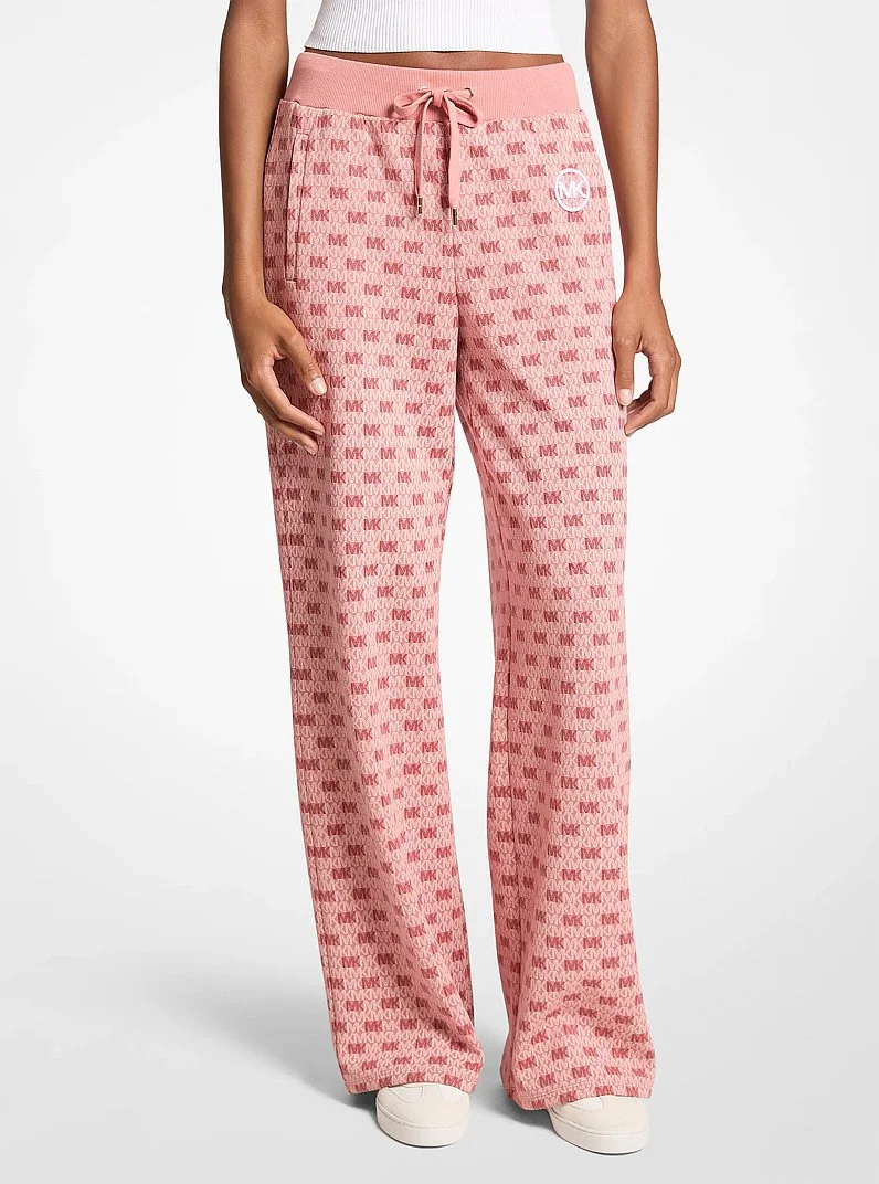 Logo Cotton Blend Knit Wide-Leg Pants - 1