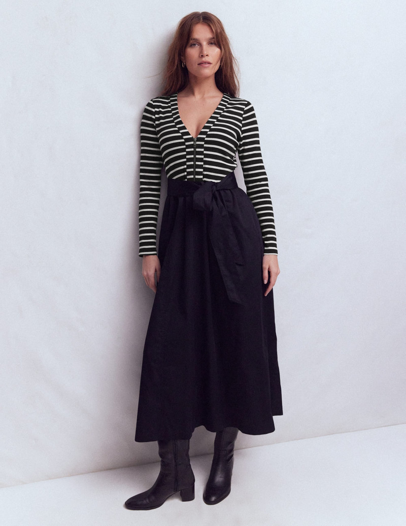 Long Sleeve Mix Media Dress-Black Stripe 5