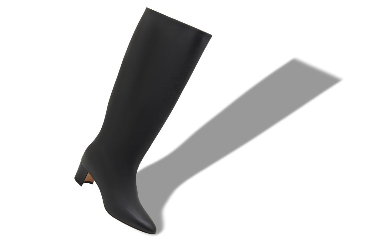 Black Calf Leather Knee High Boots - 2