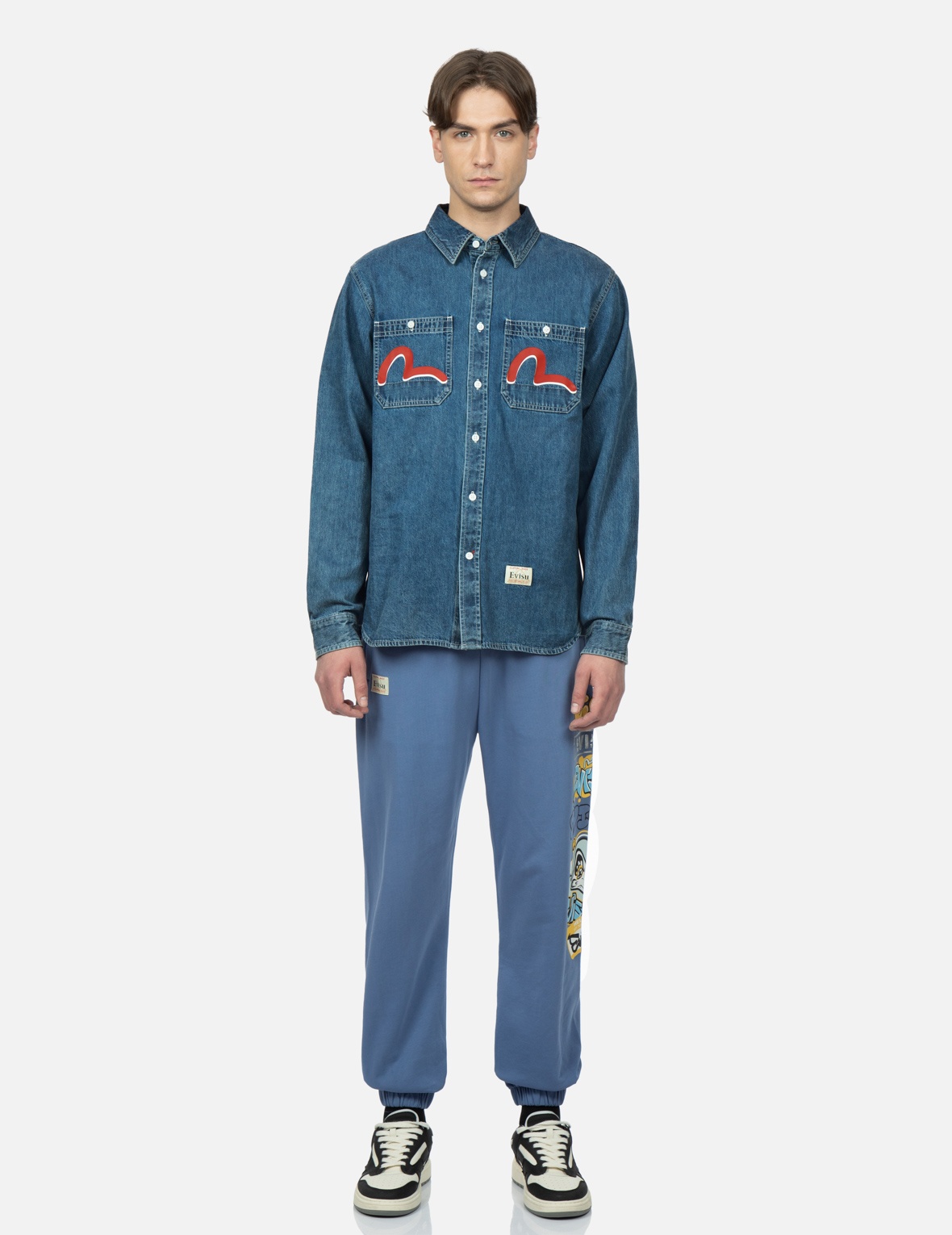 GRAFFITI DARUMA DAICOCK PRINT DENIM SHIRT - 6