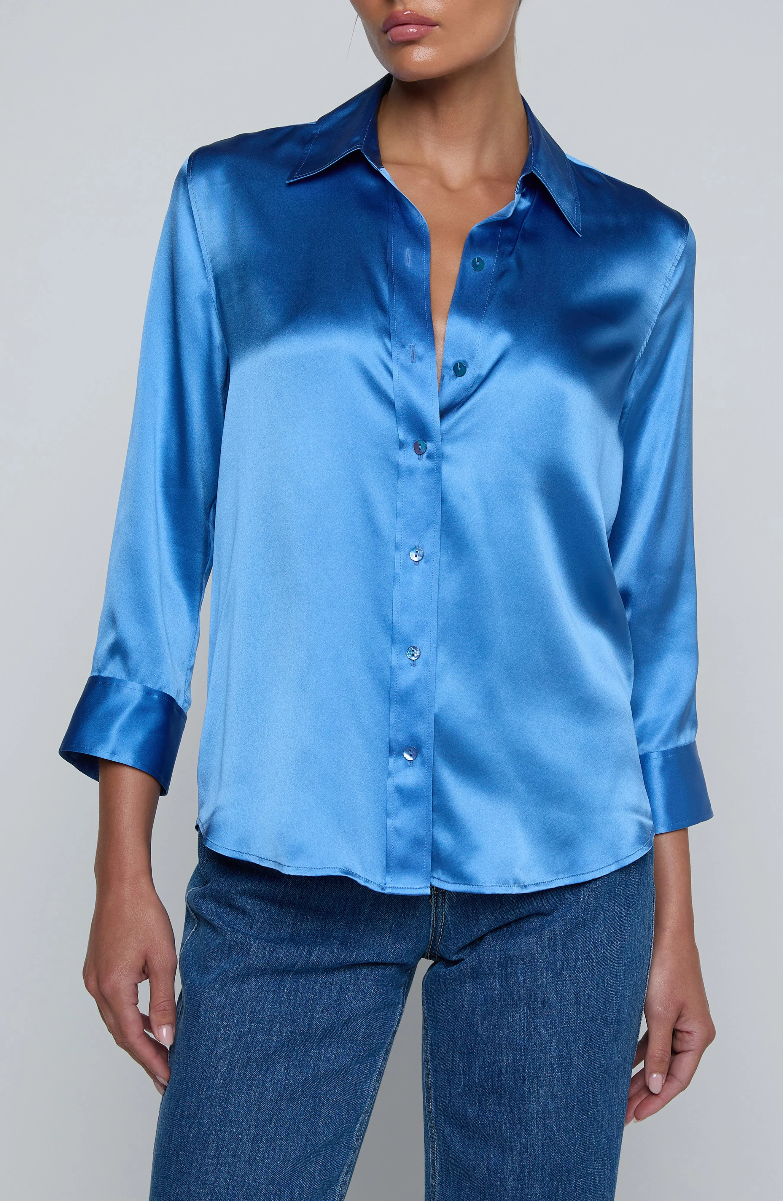 L'AGENCE Dani Silk Charmeuse Blouse in Regatta Blue at Nordstrom - 1