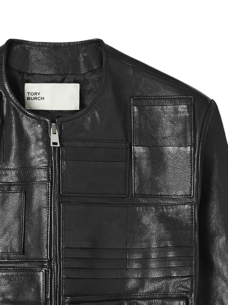 TORY BURCH pocket leather jacket outlook