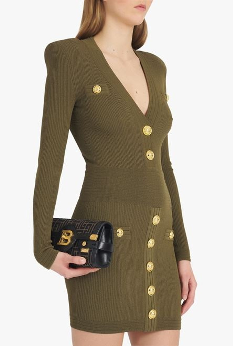 Bicolor khaki and black jacquard B-Buzz 23 clutch bag 9