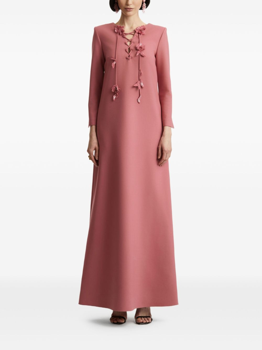 lace-up floral maxi dress - 2