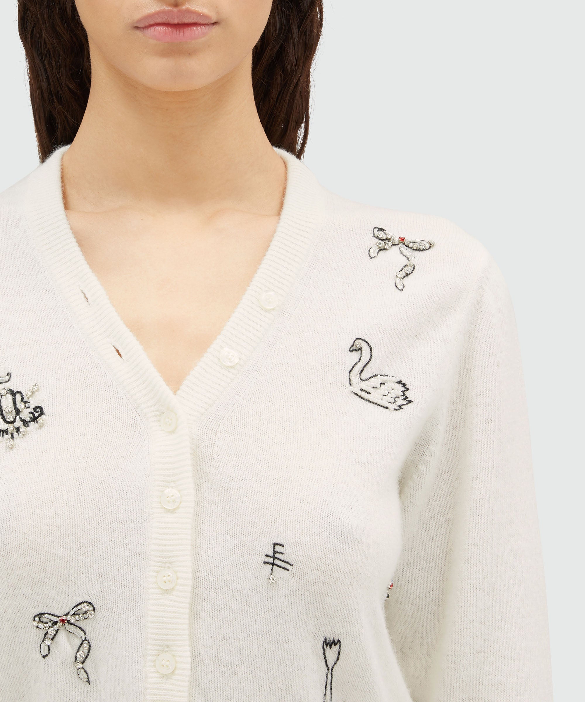 Blended wool cardigan with embroidery - 5