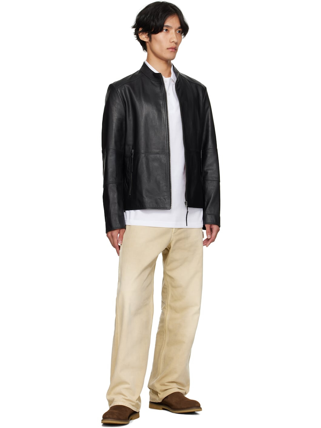 Black Slim-Fit Leather Jacket - 4