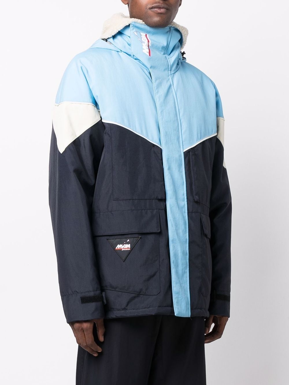 colour-block hooded parka - 3