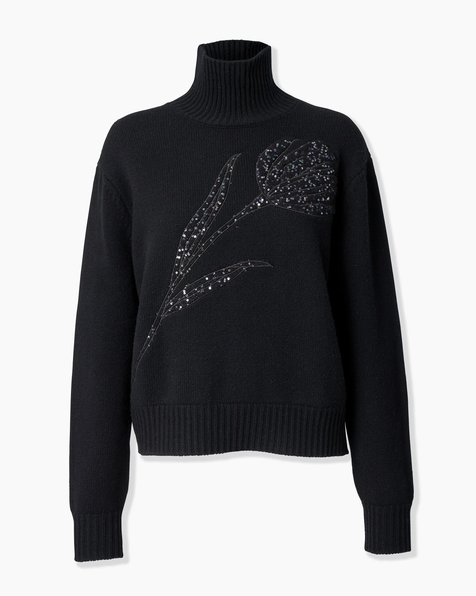 Turtleneck Sweater with Tulip Embroidery - 1