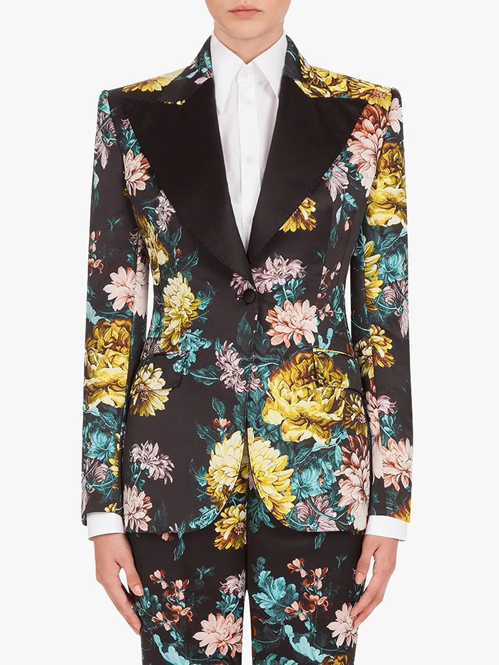 floral jacquard detail blazer - 3