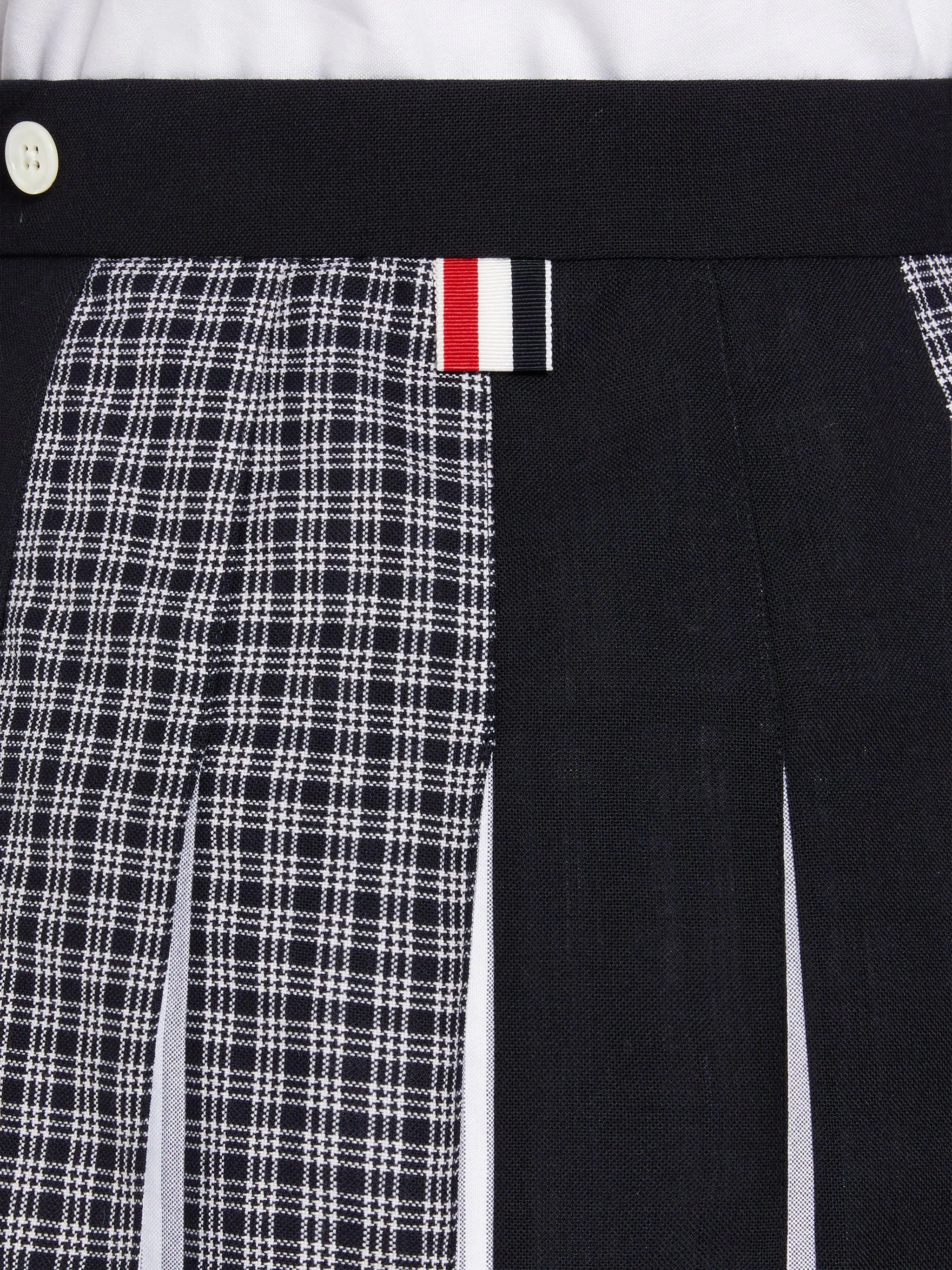 Navy Fun-Mix Micro 4-Bar Check and 2-ply Fresco Dropped Back Mini Skirt - 6