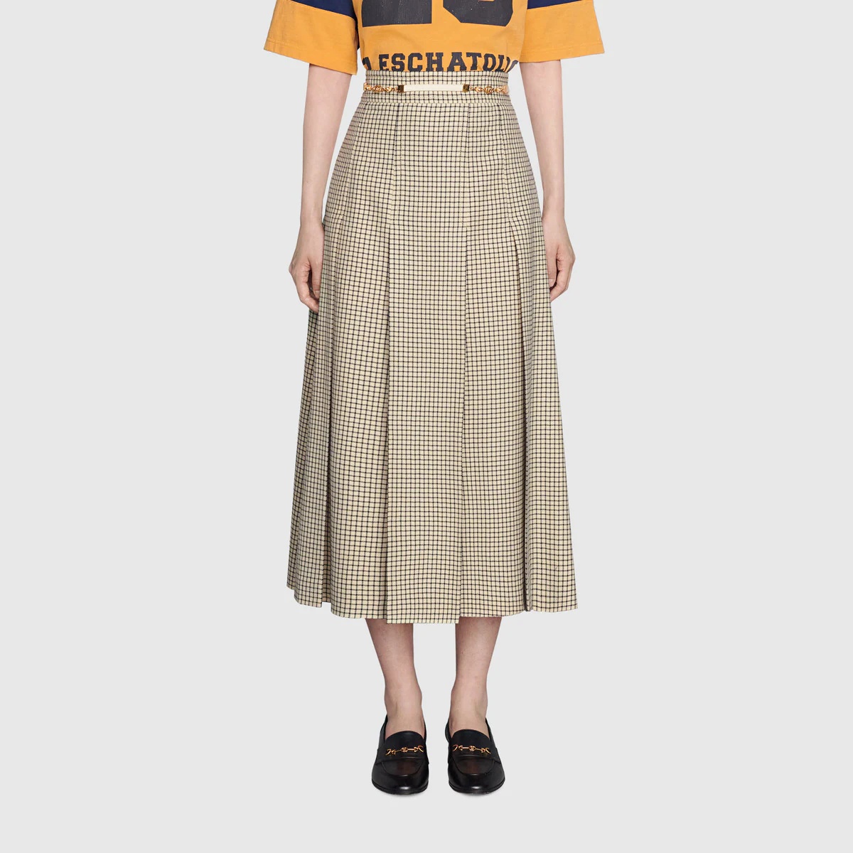 Check wool pleated skirt - 3