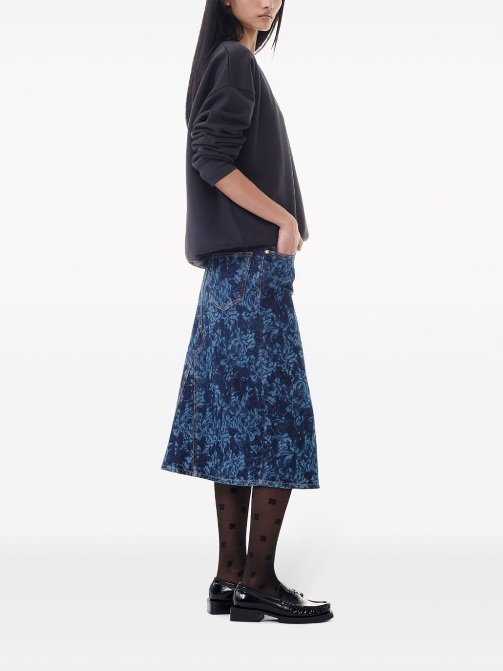 floral-print denim skirt - 3