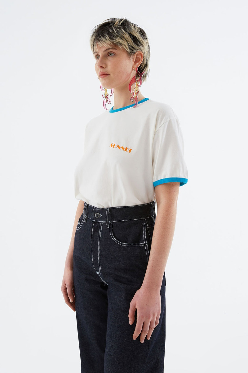 WHITE T-SHIRT WITH ORANGE MINI LOGO 1