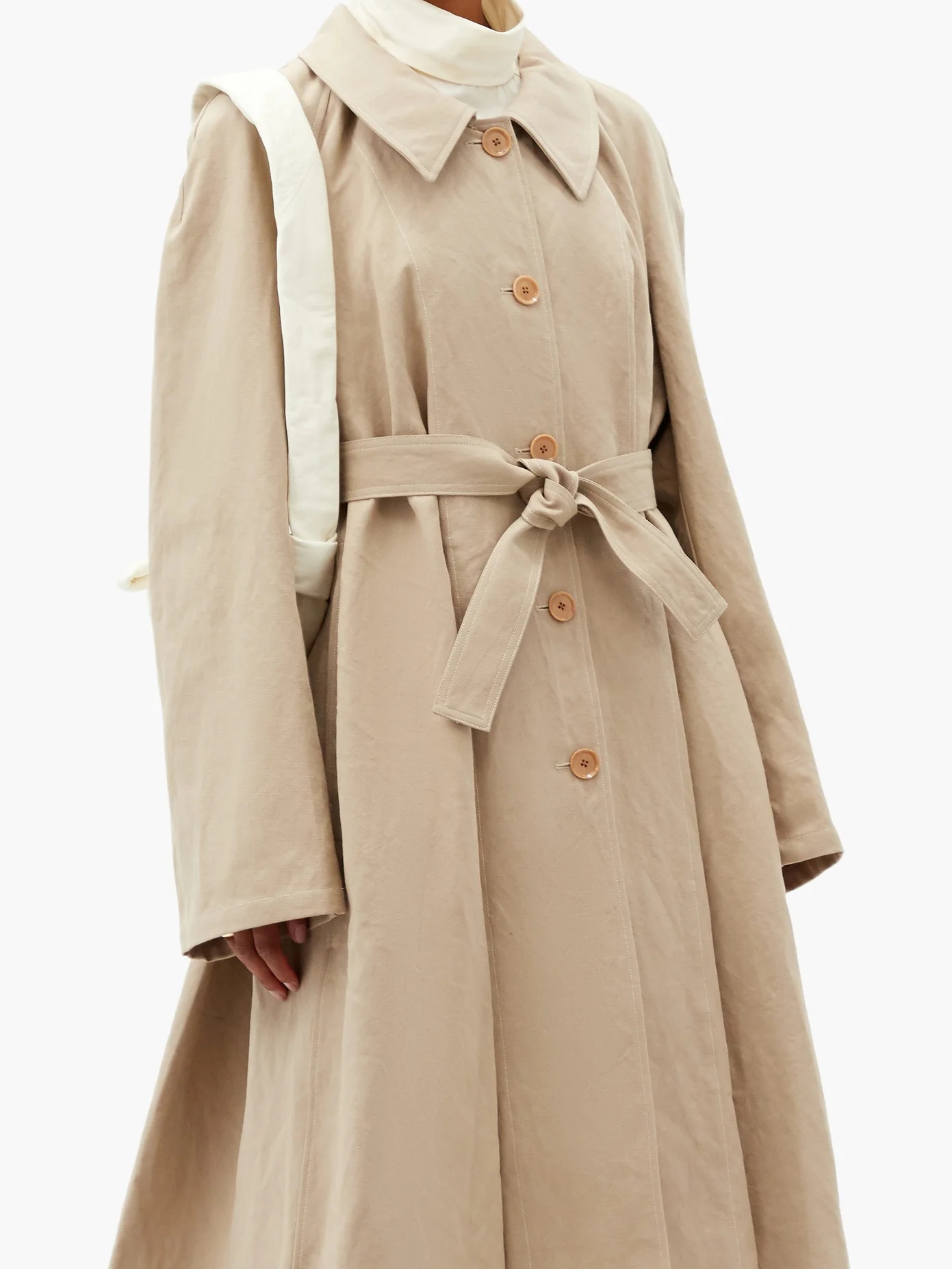 Belted linen and cotton-blend canvas coat - 6