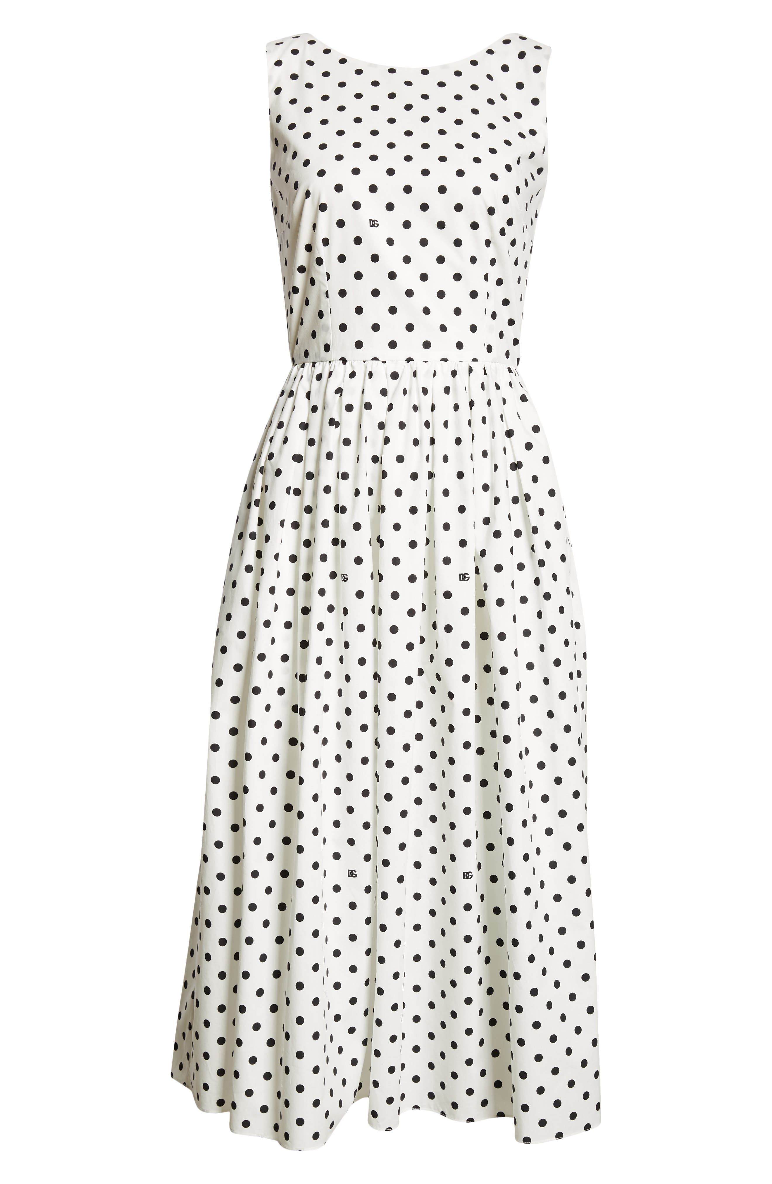 Dolce&Gabbana Polka Dot Sleeveless Cotton Midi Dress in Black/White at Nordstrom - 5