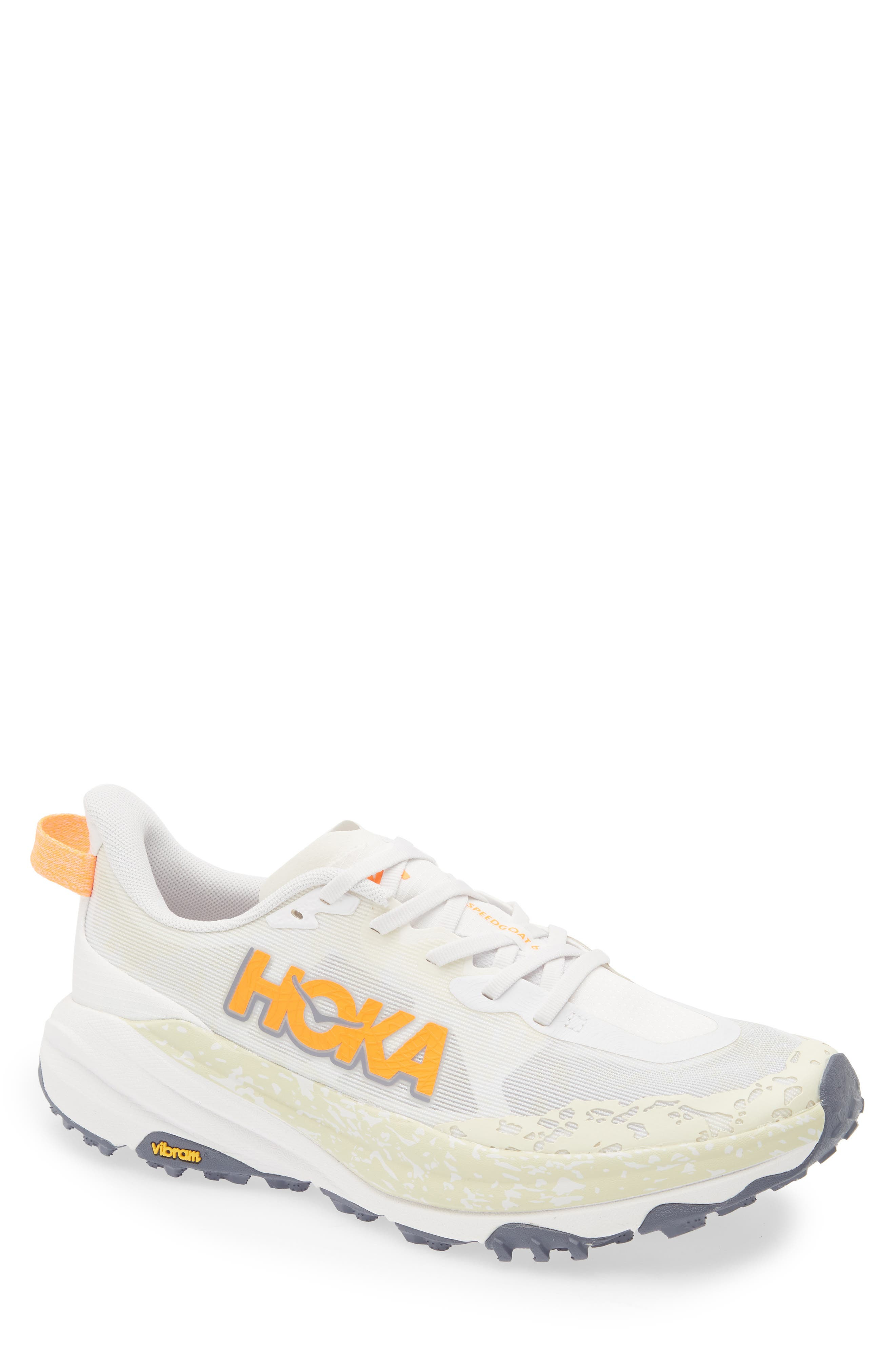 HOKA Speedgoat 6 Trail Running Shoe in White /Neon Tangerine at Nordstrom - 1