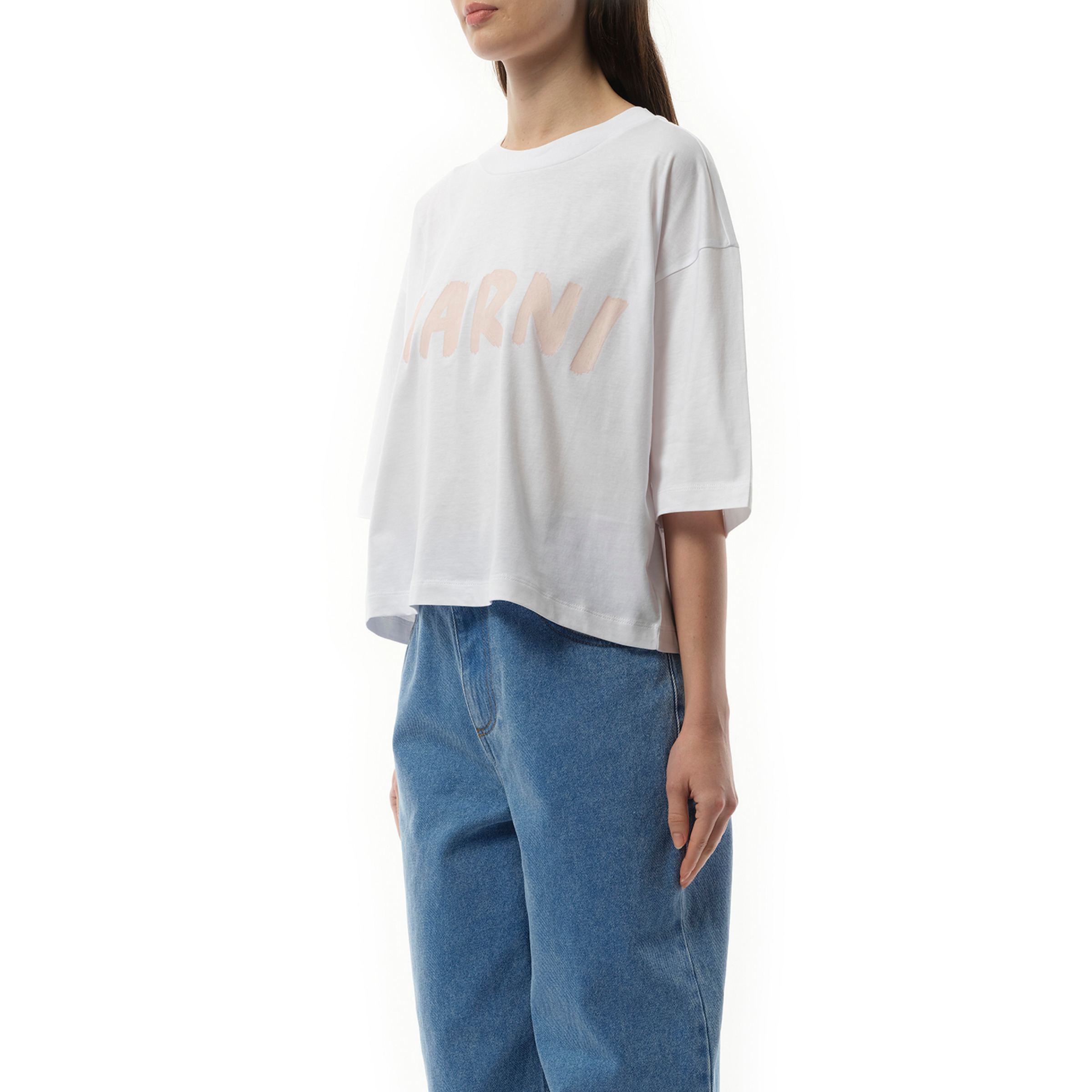 Cropped Logo T-Shirt in Lily White/Pink - 4