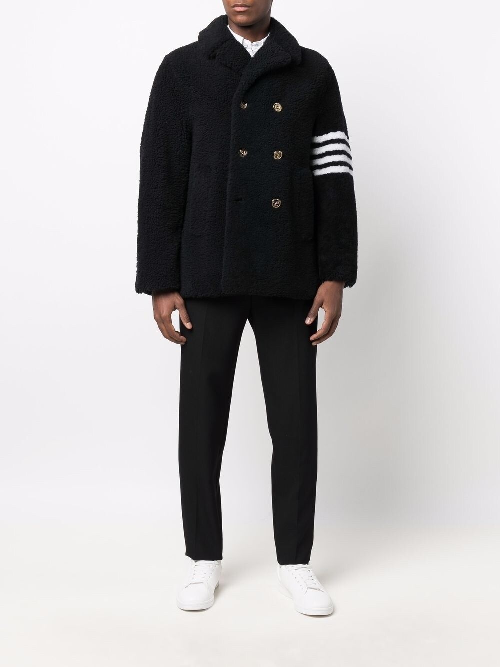 4-Bar stripe shearling peacoat - 2