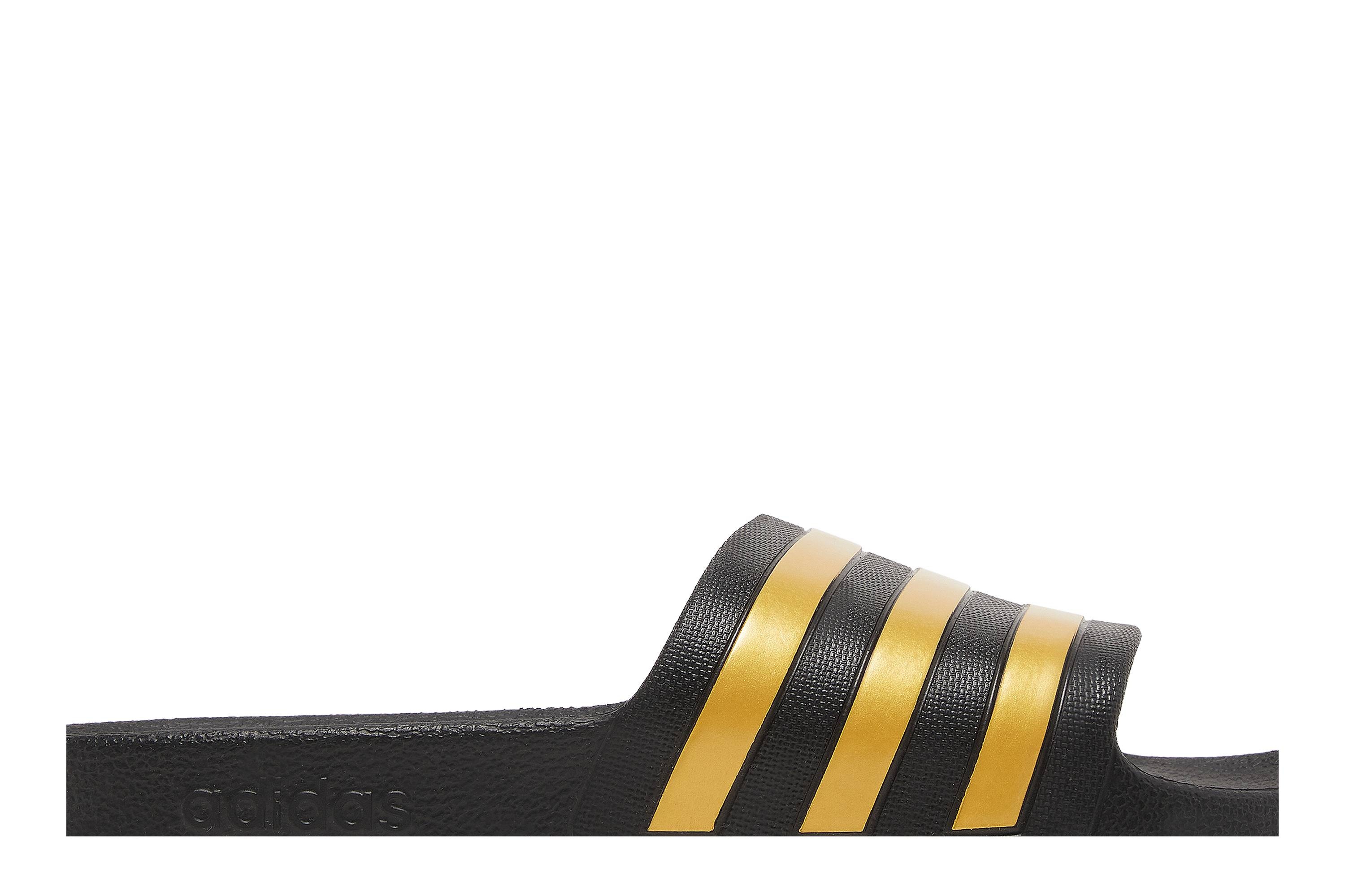 Adilette Aqua Slides 'Black Gold Metallic' - 2