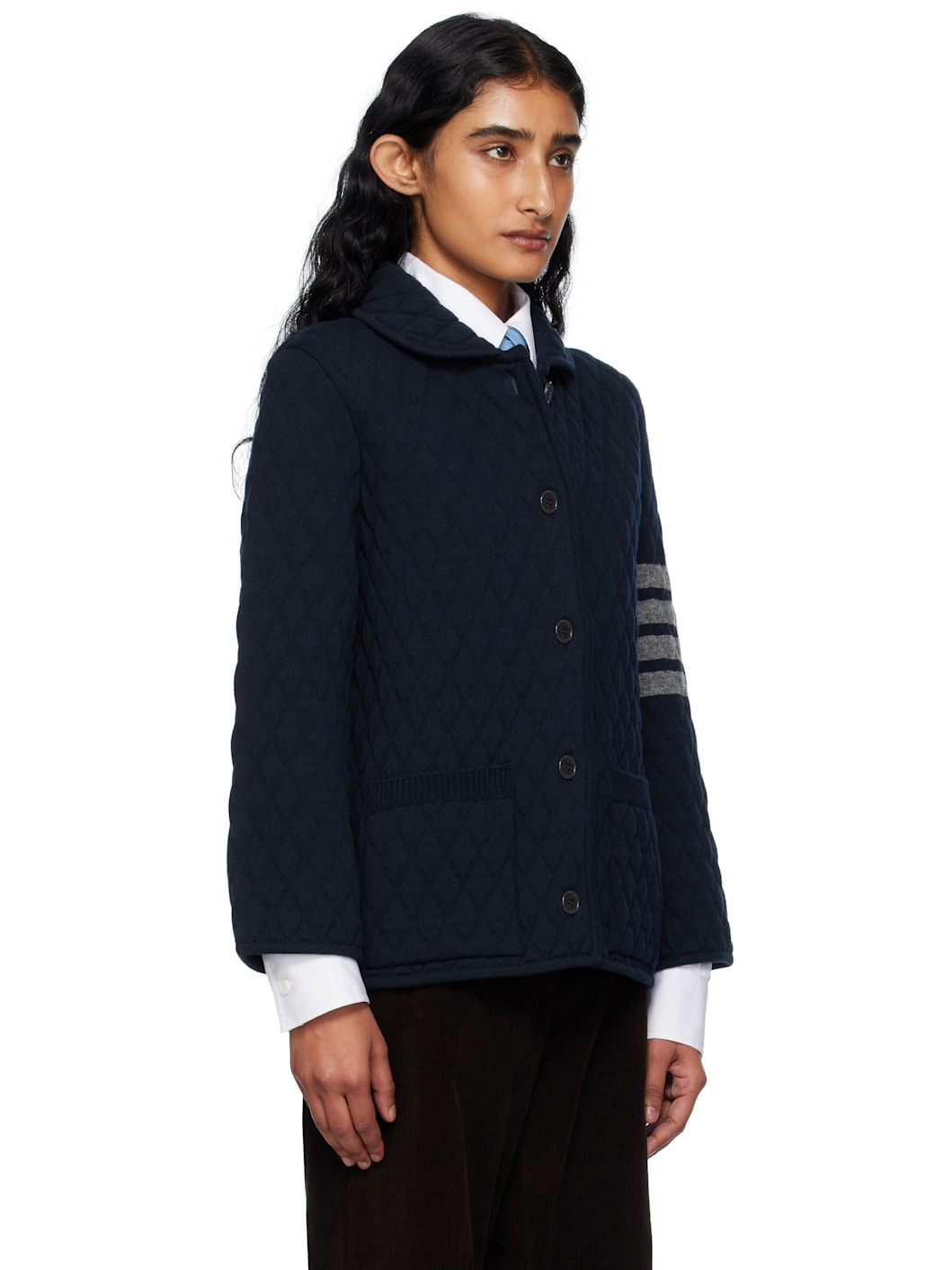 Navy Quilted Knit Merino Wool 4-Bar Work Jacket - 2