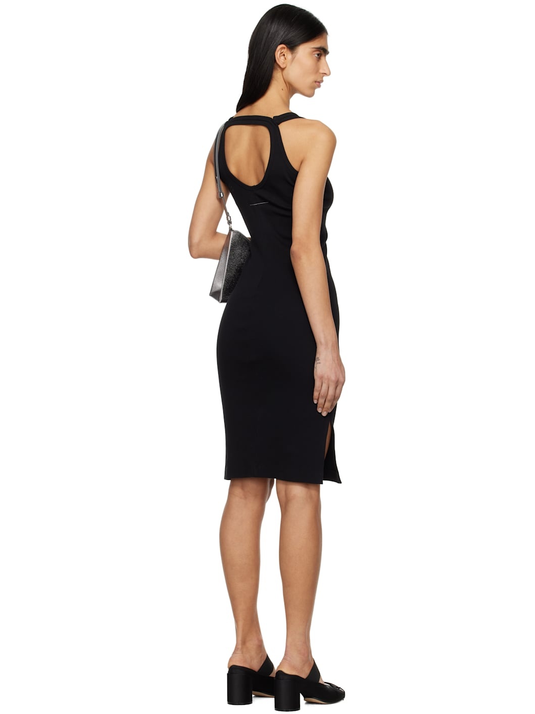 Black Cotton Rib Tank Midi Dress - 3