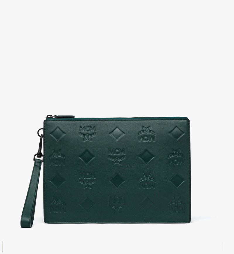 Aren Wristlet Zip Pouch in Maxi Monogram Leather 1