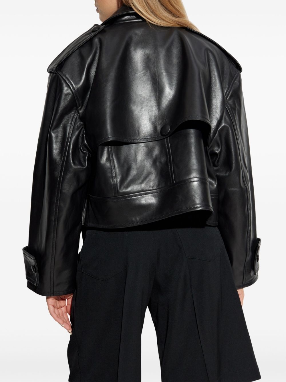 cropped leather jacket - 4