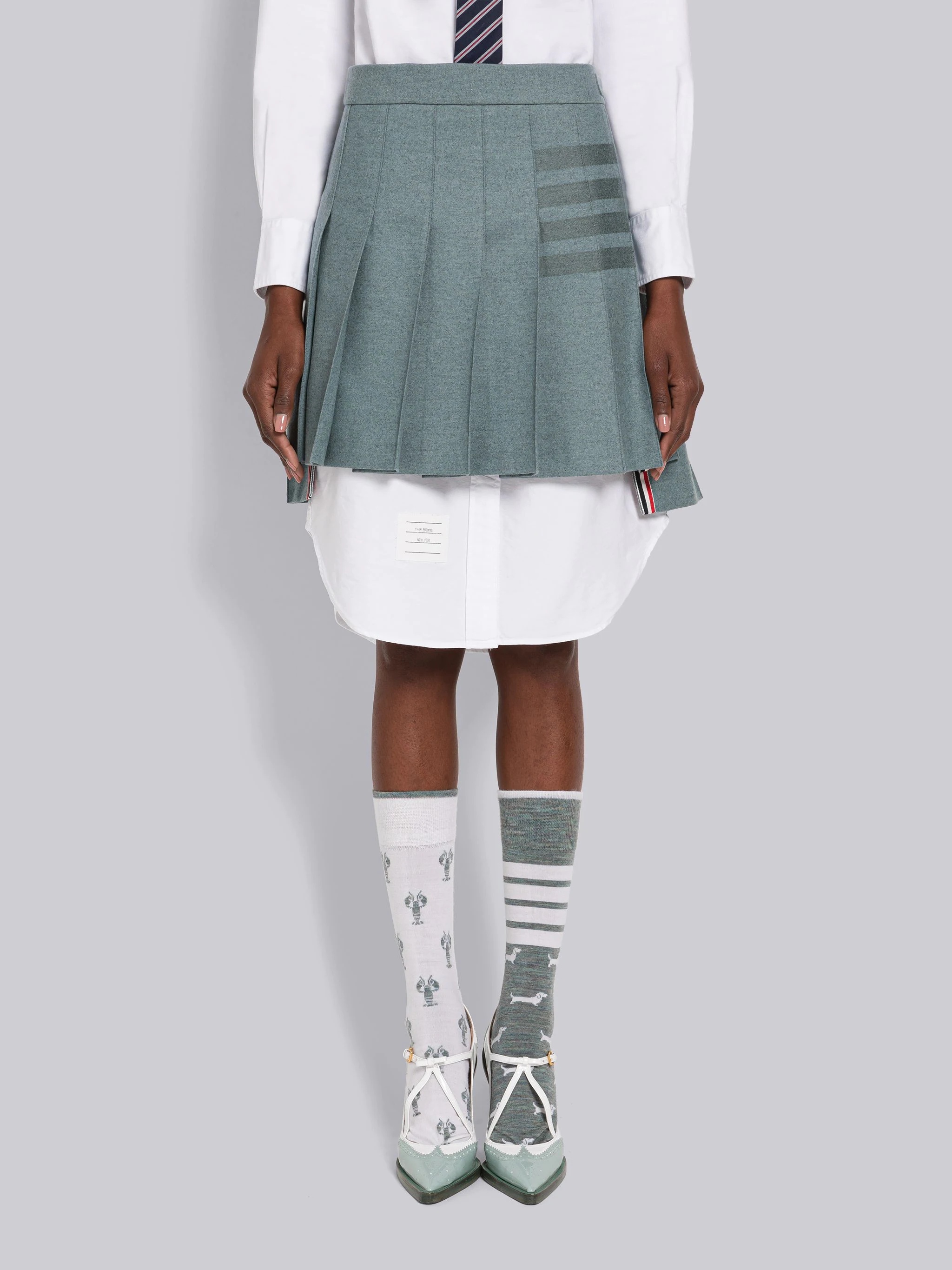 Flannel 4-Bar Pleated Mini Skirt - 1