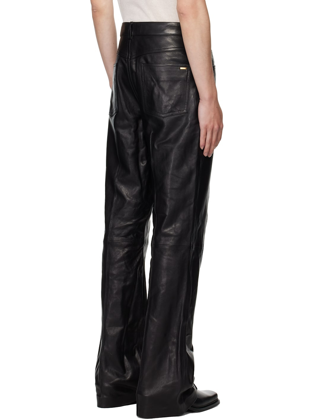 Black Boot Cut Leather Pants - 3