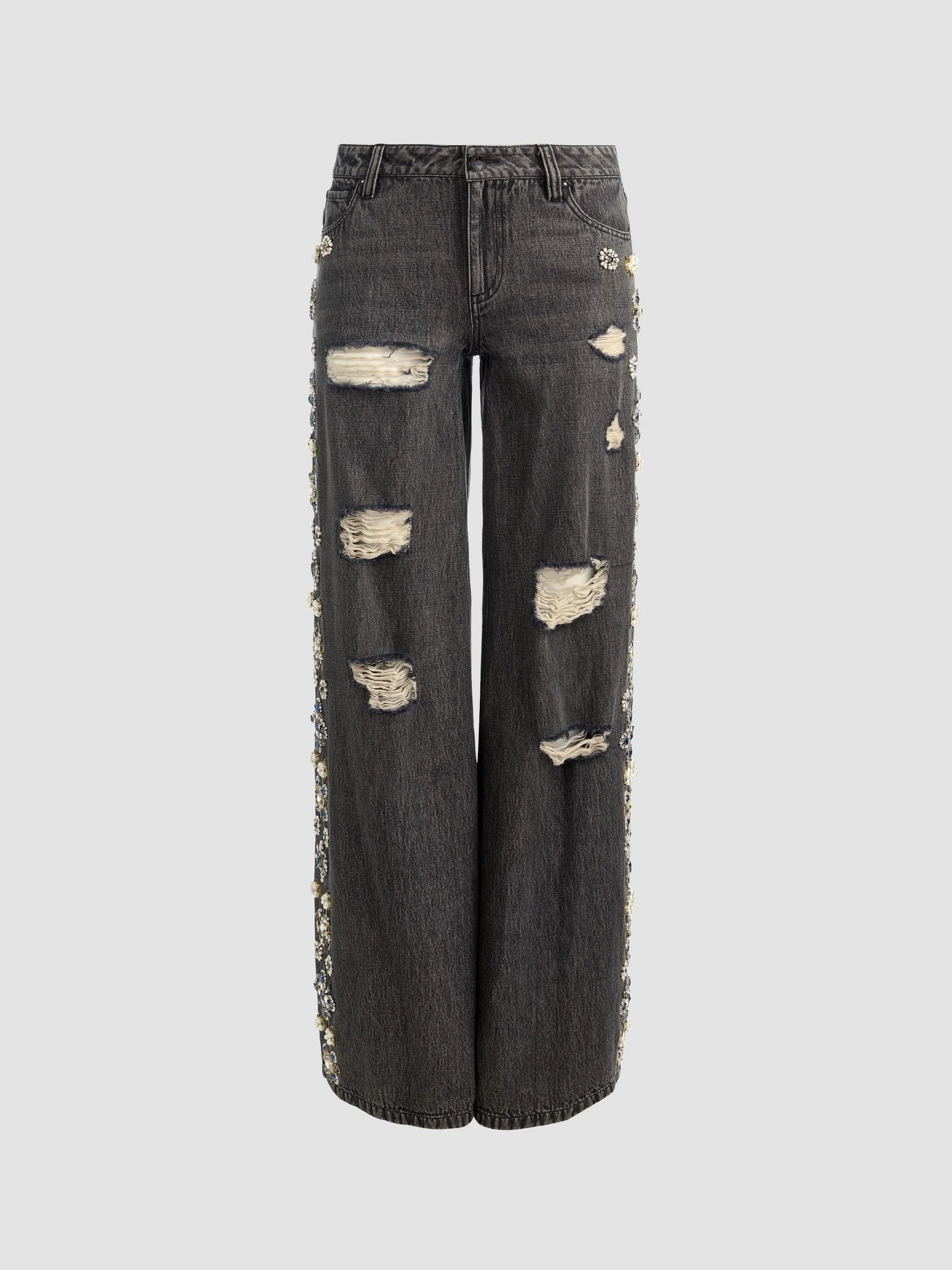 Women's Amazing Embellished Distressed Baggy Jeans - Georgia Black Multi - 1