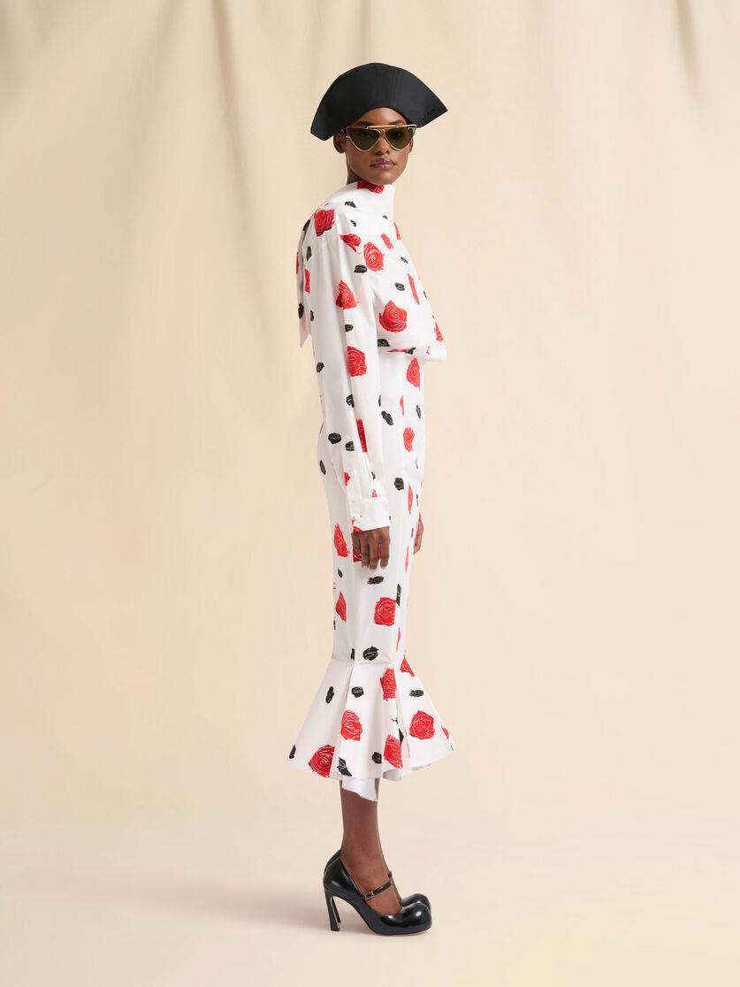 WHITE POPLIN MERMAID SHIRT DRESS WITH IRIS PRINT - 6