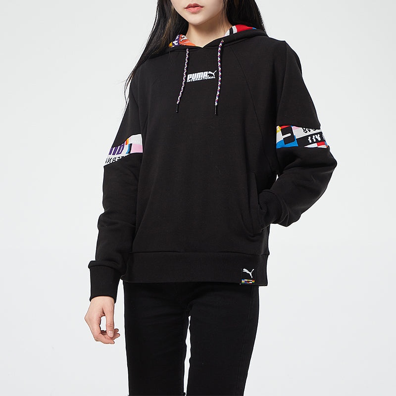 (WMNS) PUMA International Hoodie 'Black White' 531351-01 - 5