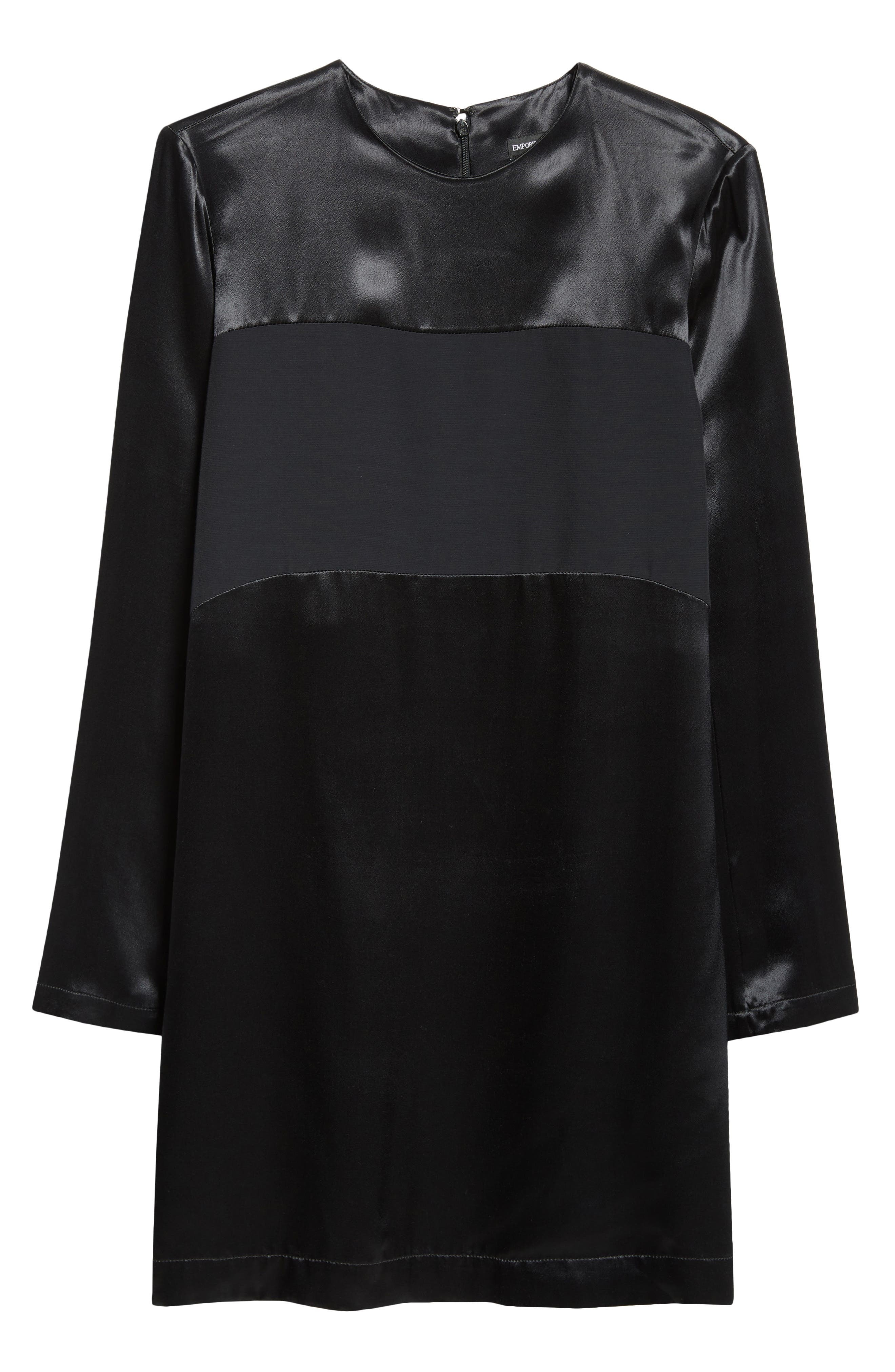 Emporio Armani Long Sleeve Mixed Media Shift Dress in Black at Nordstrom - 5