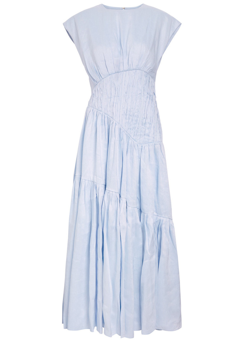 Aje Ecliptica Shirred Linen-blend Midi Dress 1
