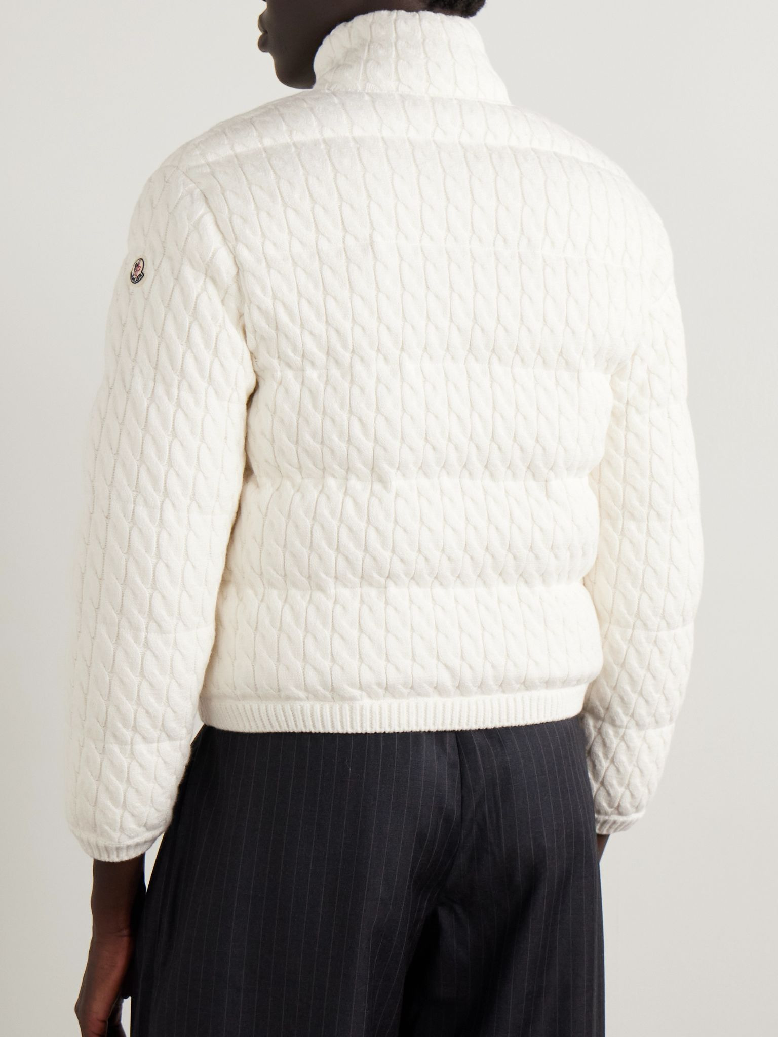Quilted padded cable-knit cotton-blend down jacket Ivory - 3