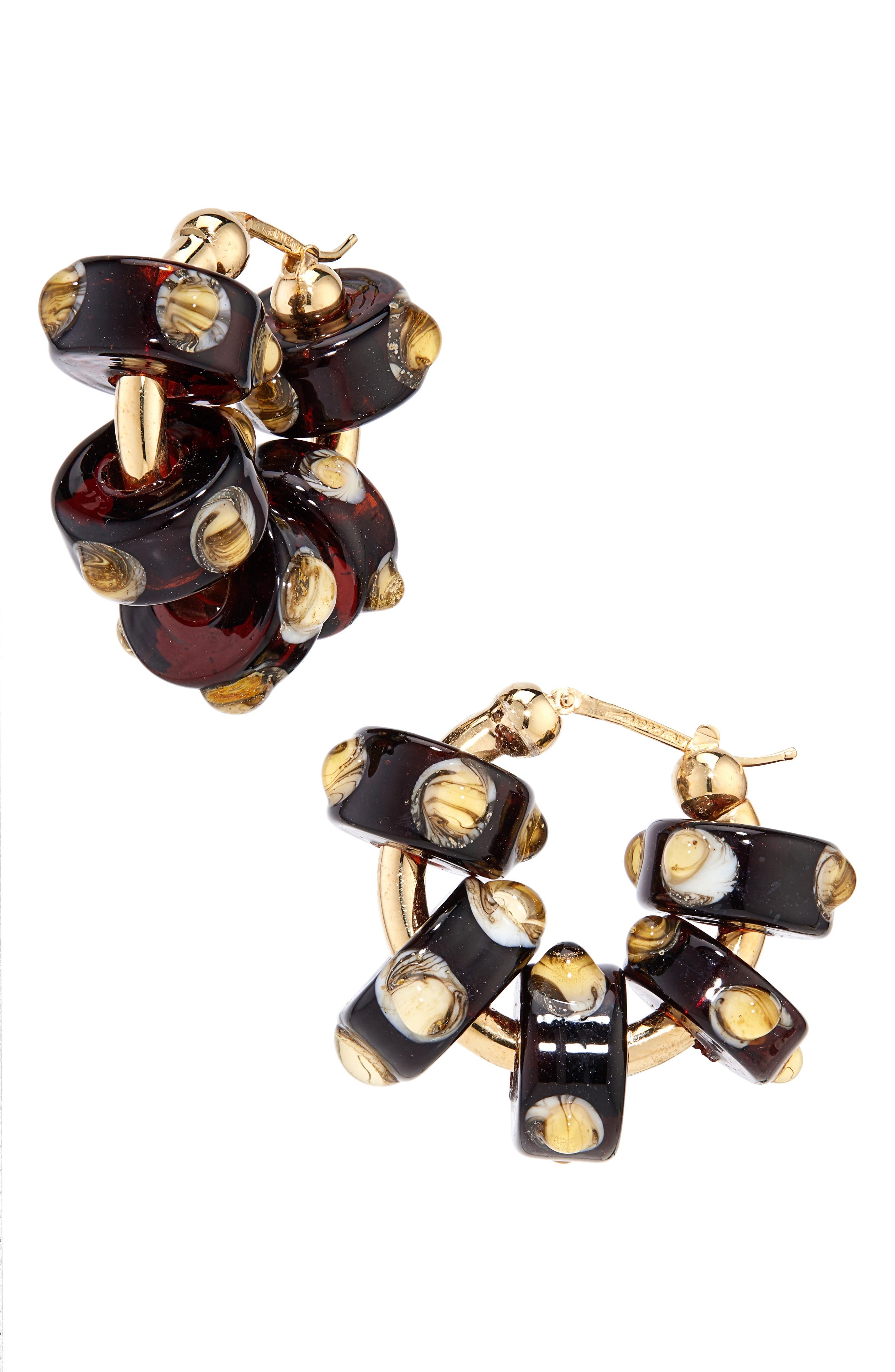 Bottega Veneta Glass Beaded Hoop Earrings in Burnt Orange/Off White at Nordstrom - 1