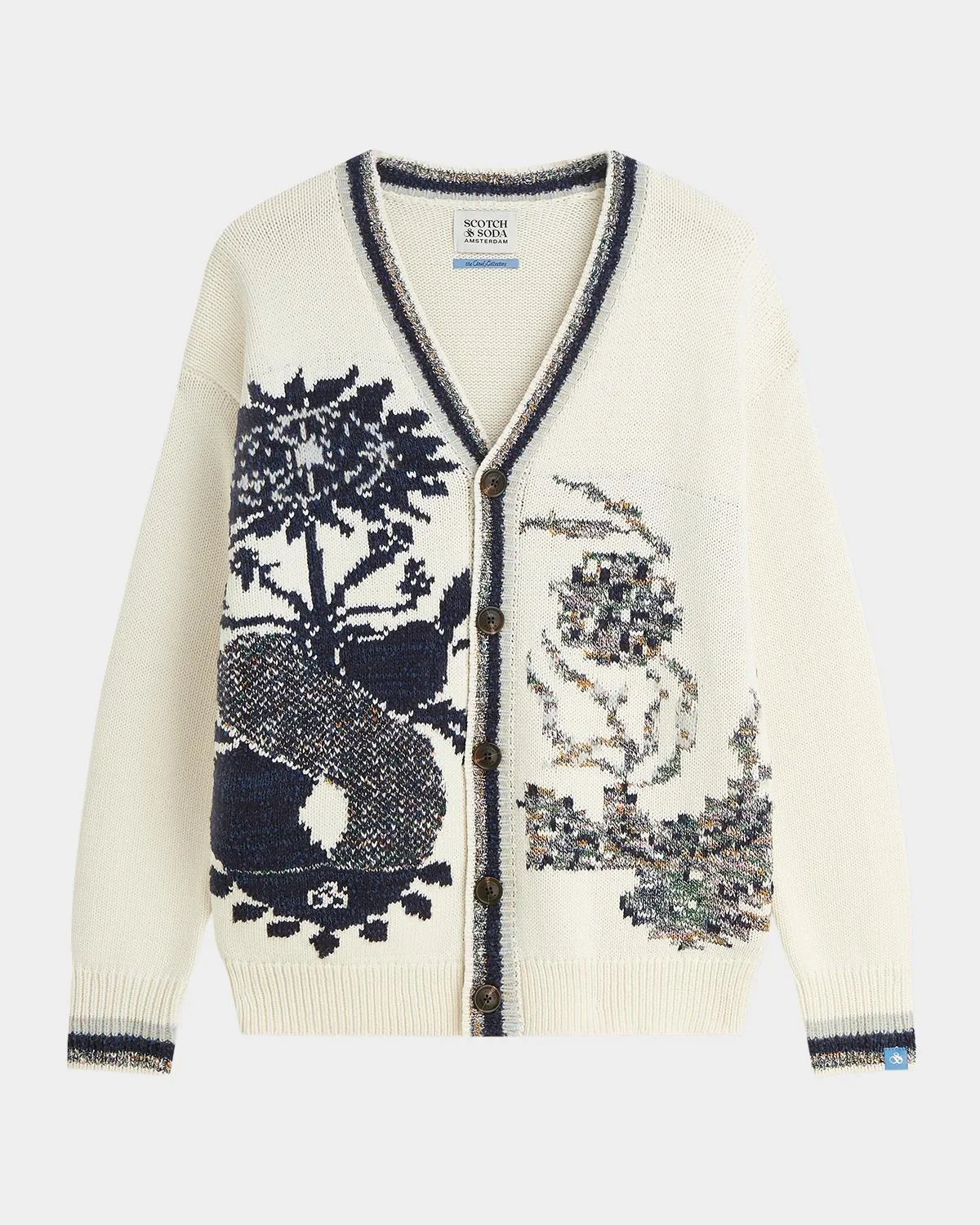 Men's Intarsia Cotton-Blend Cardigan - 1