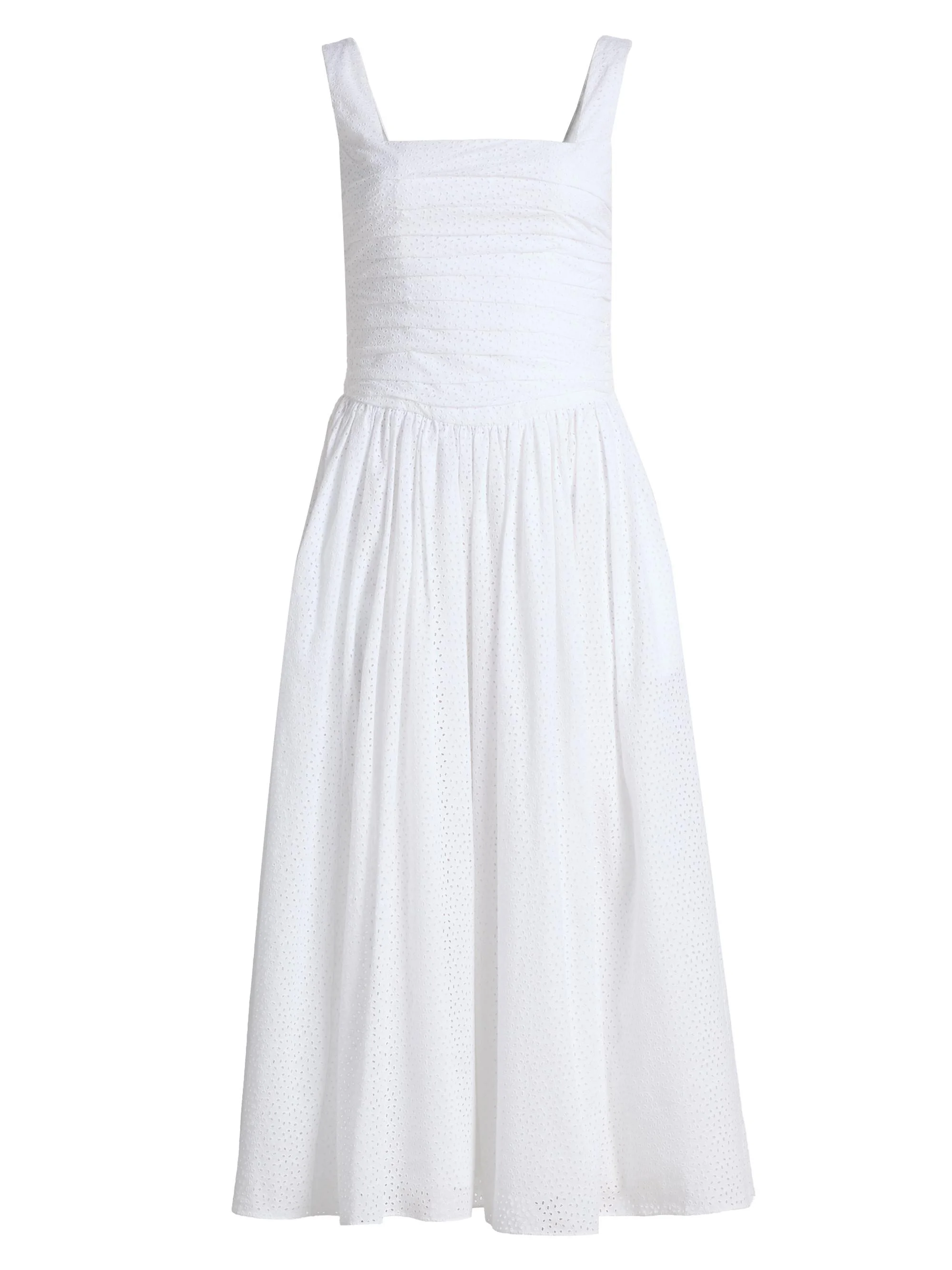 Women's Maeve Ruched Eyelet Cotton Midi-Dress - White Floral Eyelet - 1