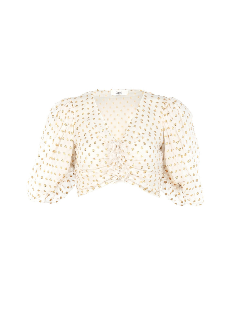 FLUID CROPPED TOP IN SILK JACQUARD & LUREX - 1