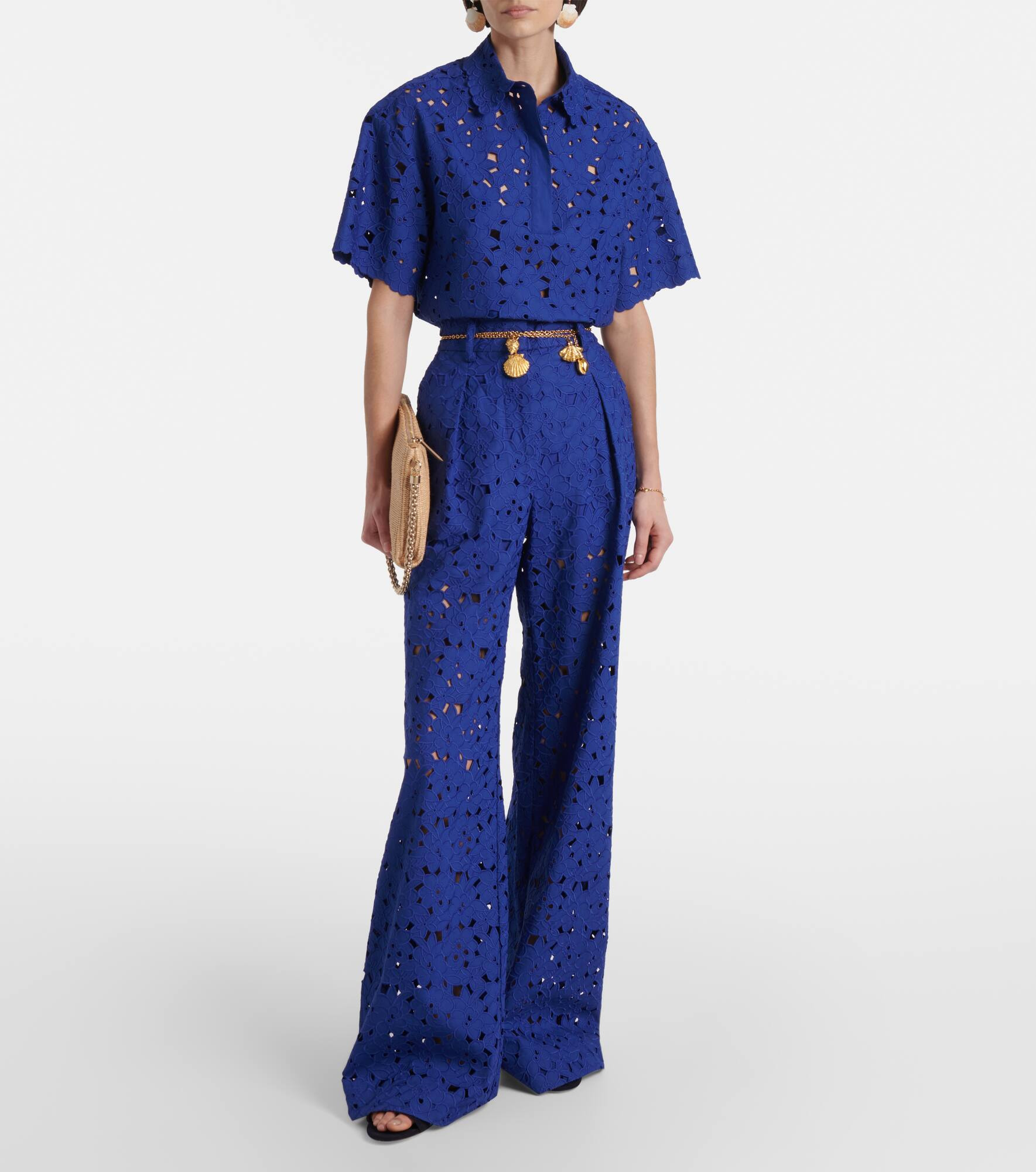 Zaffre broderie anglaise cotton flared pants - 2