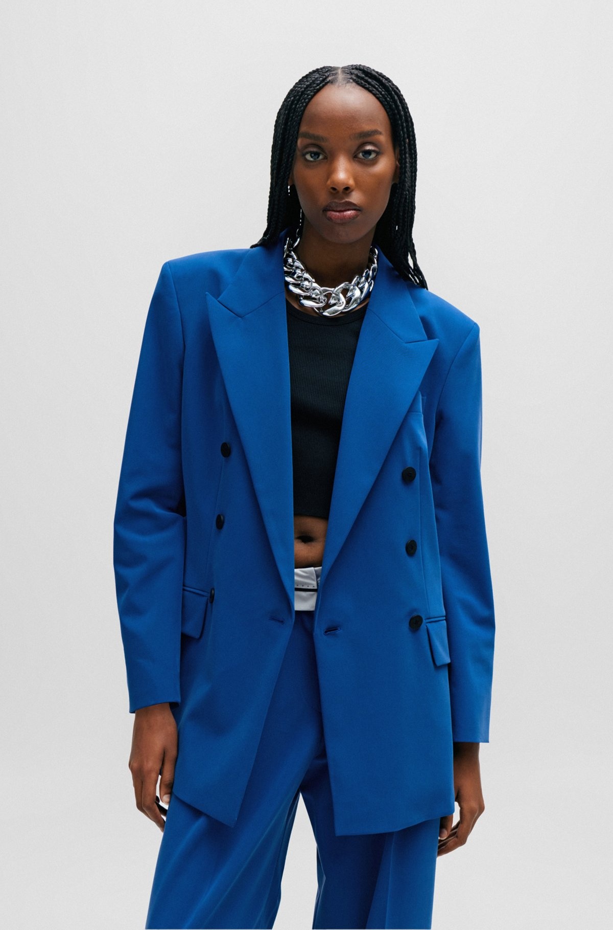 RELAXED-FIT DOUBLE-BREASTED JACKET IN STRETCH FABRIC - 2