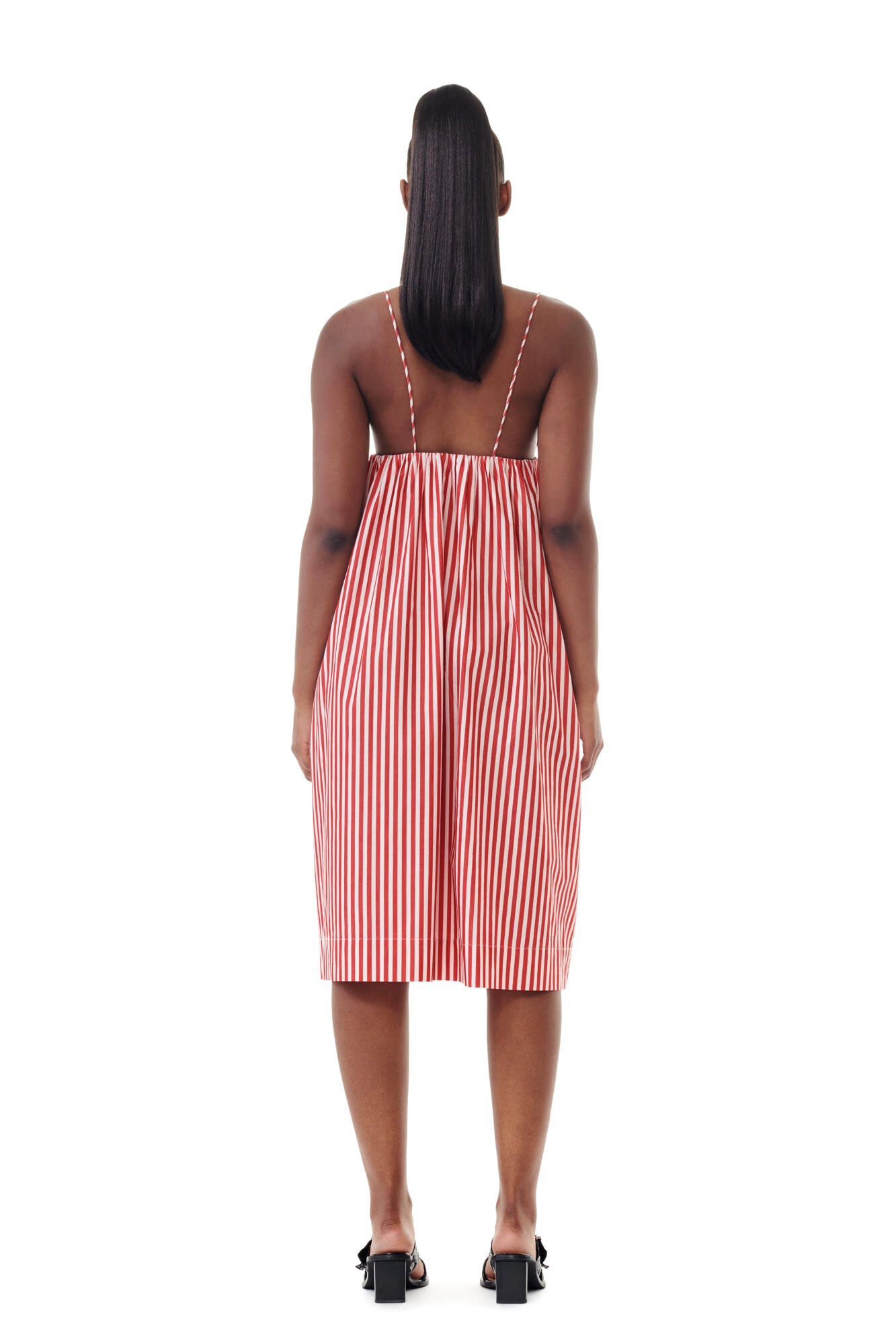 RED STRIPE COTTON STRAP MIDI DRESS - 5