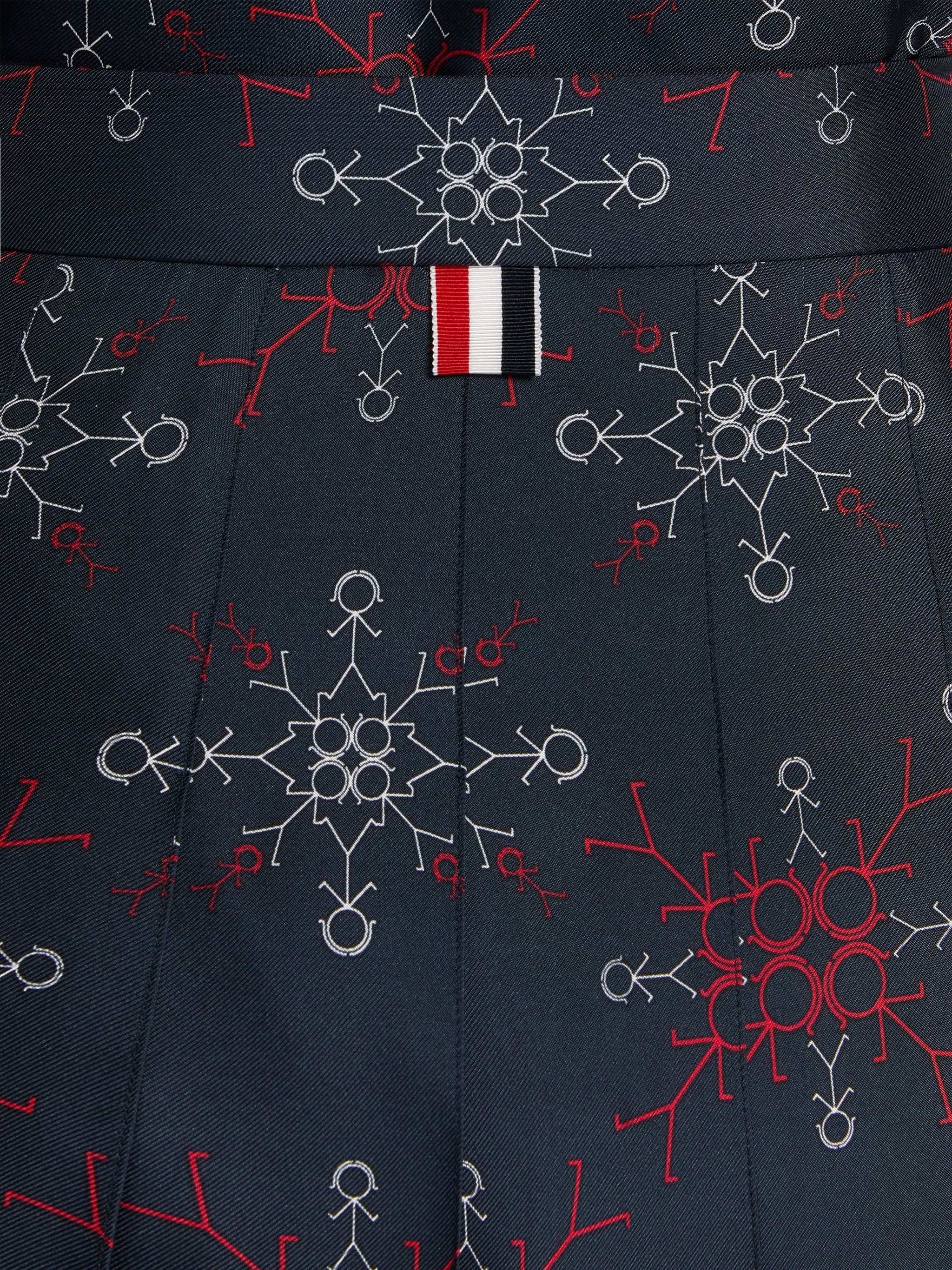 Multicolor Silk Twill Mrs. Thom Falling Snowflake Print Below-the-Knee Dropped Back Pleated Skirt - 6